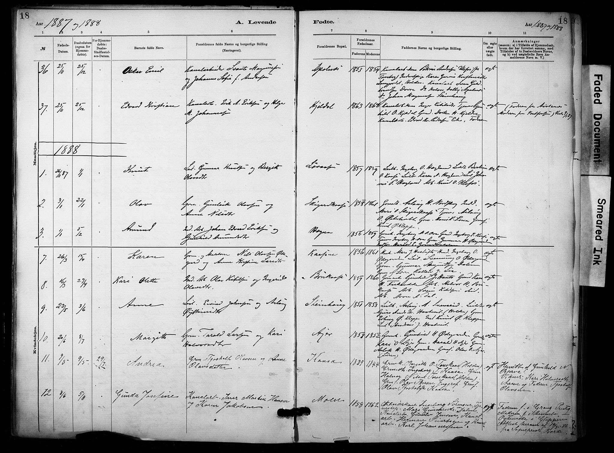 Lunde kirkebøker, AV/SAKO-A-282/F/Fa/L0002: Parish register (official) no. I 2, 1884-1892, p. 18