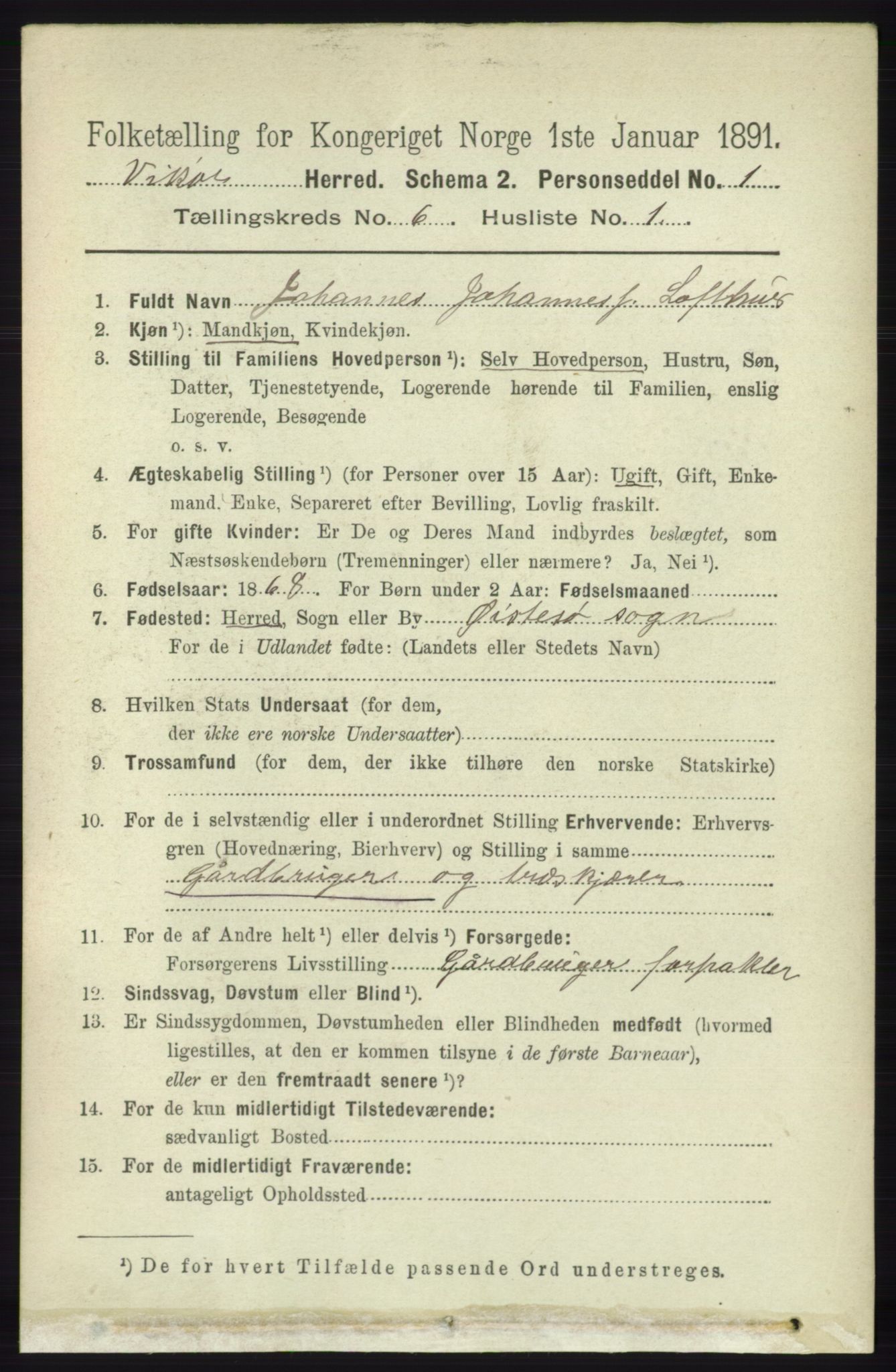 RA, 1891 census for 1238 Vikør, 1891, p. 1812