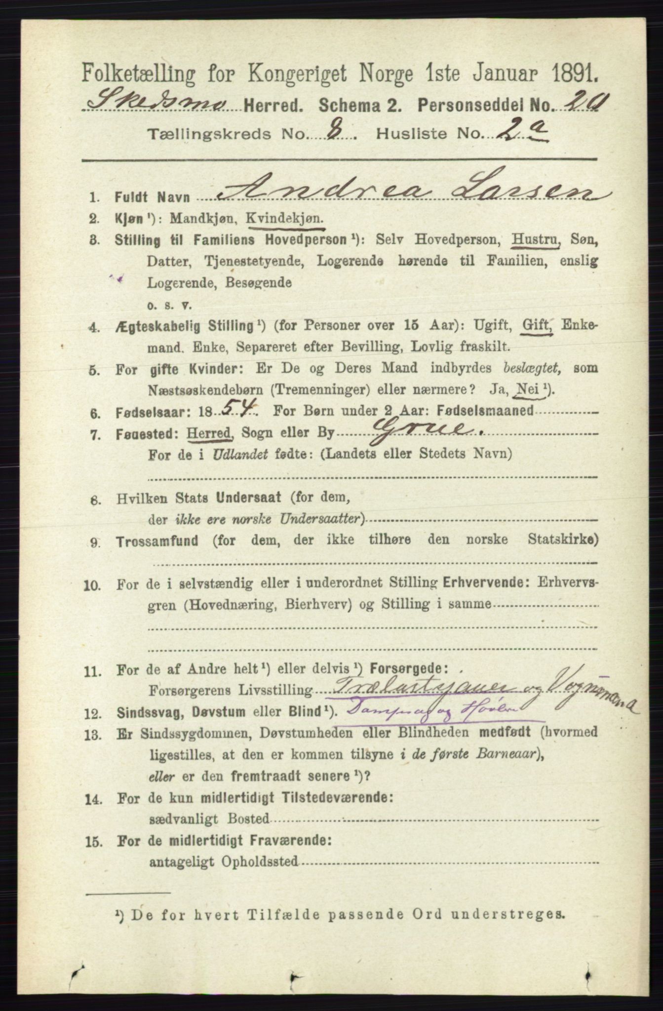 RA, 1891 census for 0231 Skedsmo, 1891, p. 3948