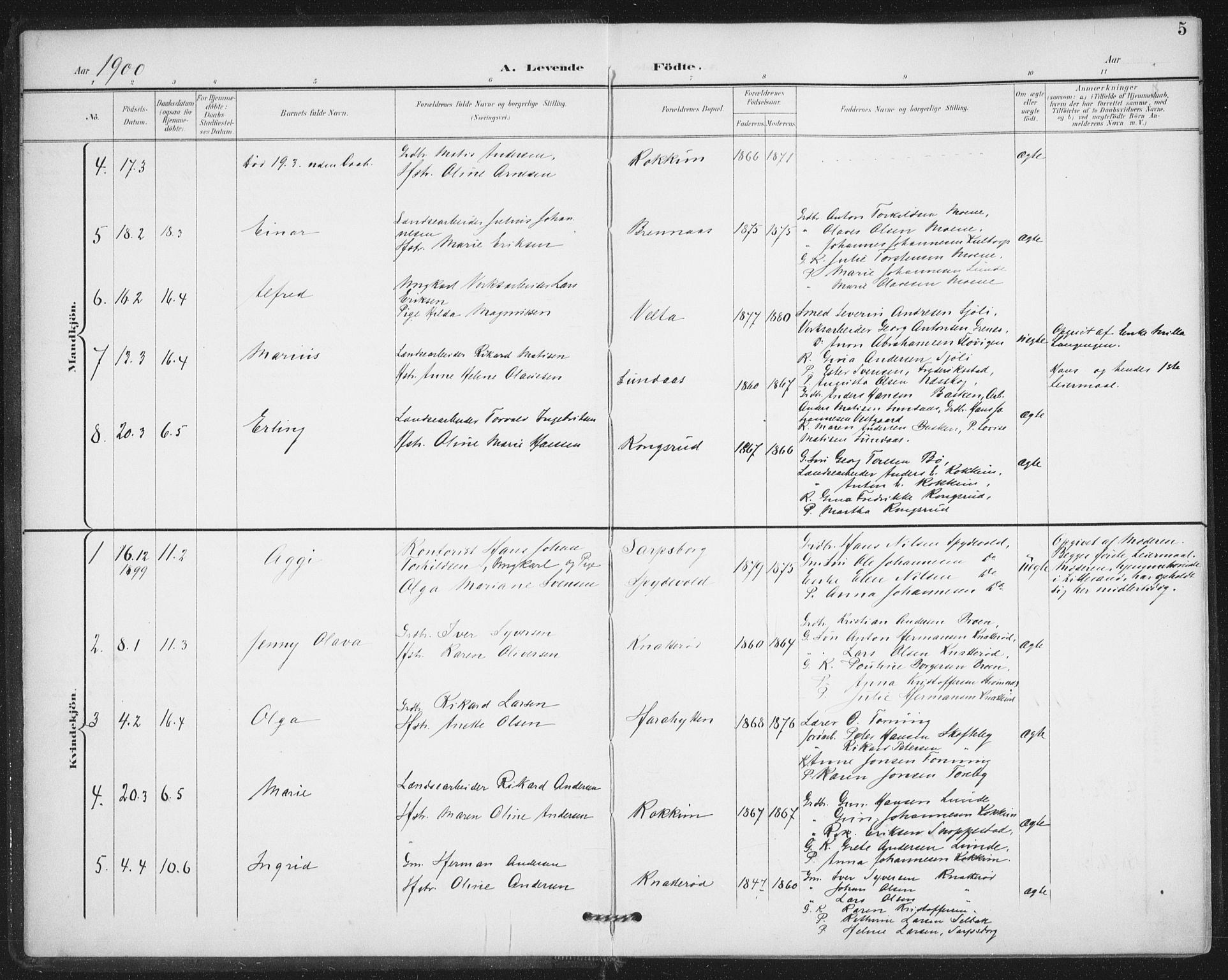 Varteig prestekontor Kirkebøker, AV/SAO-A-10447a/F/Fa/L0003: Parish register (official) no. 3, 1899-1919, p. 5