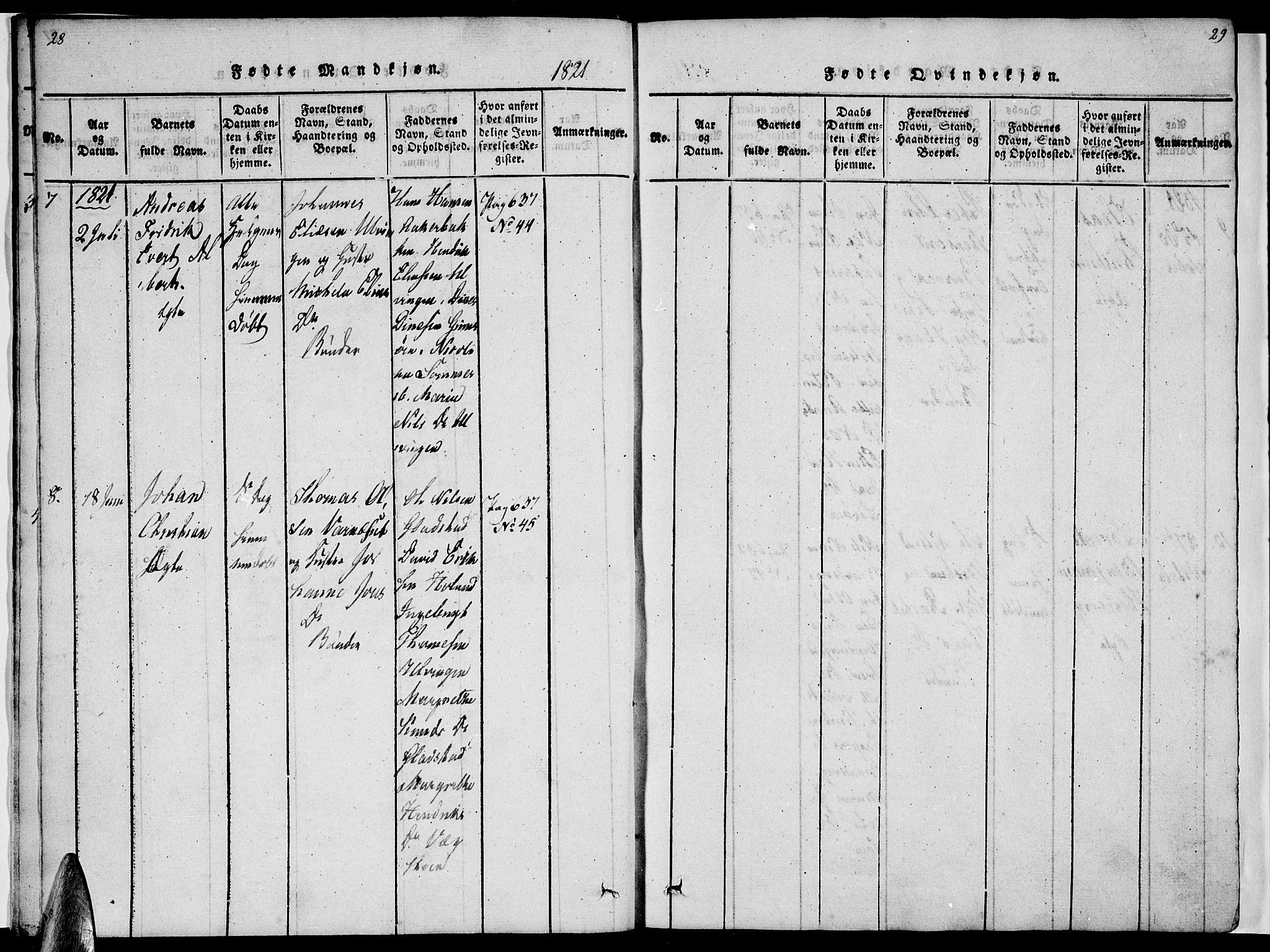 Ministerialprotokoller, klokkerbøker og fødselsregistre - Nordland, AV/SAT-A-1459/816/L0239: Parish register (official) no. 816A05, 1820-1845, p. 28-29