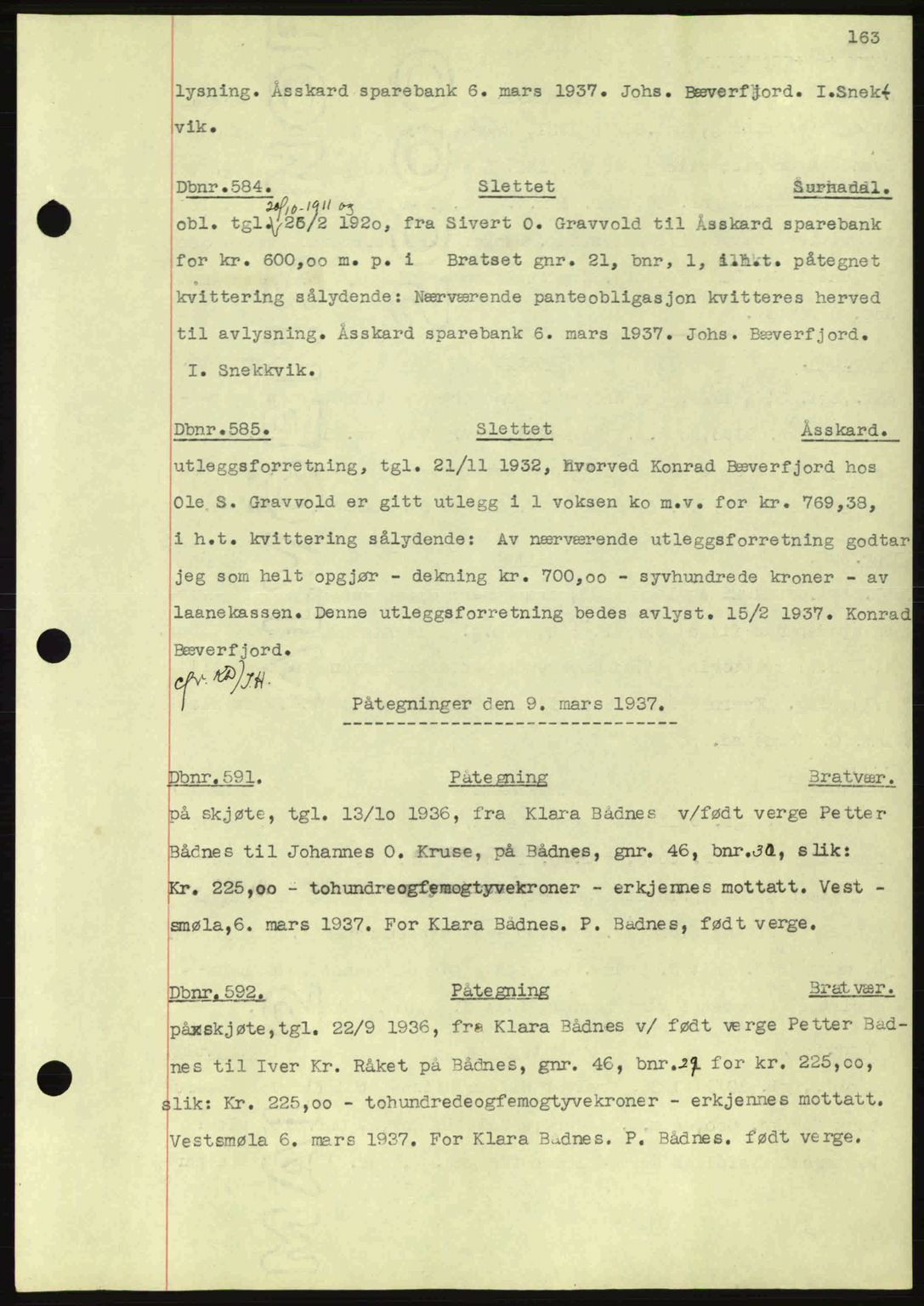 Nordmøre sorenskriveri, AV/SAT-A-4132/1/2/2Ca: Mortgage book no. C80, 1936-1939, Diary no: : 584/1937