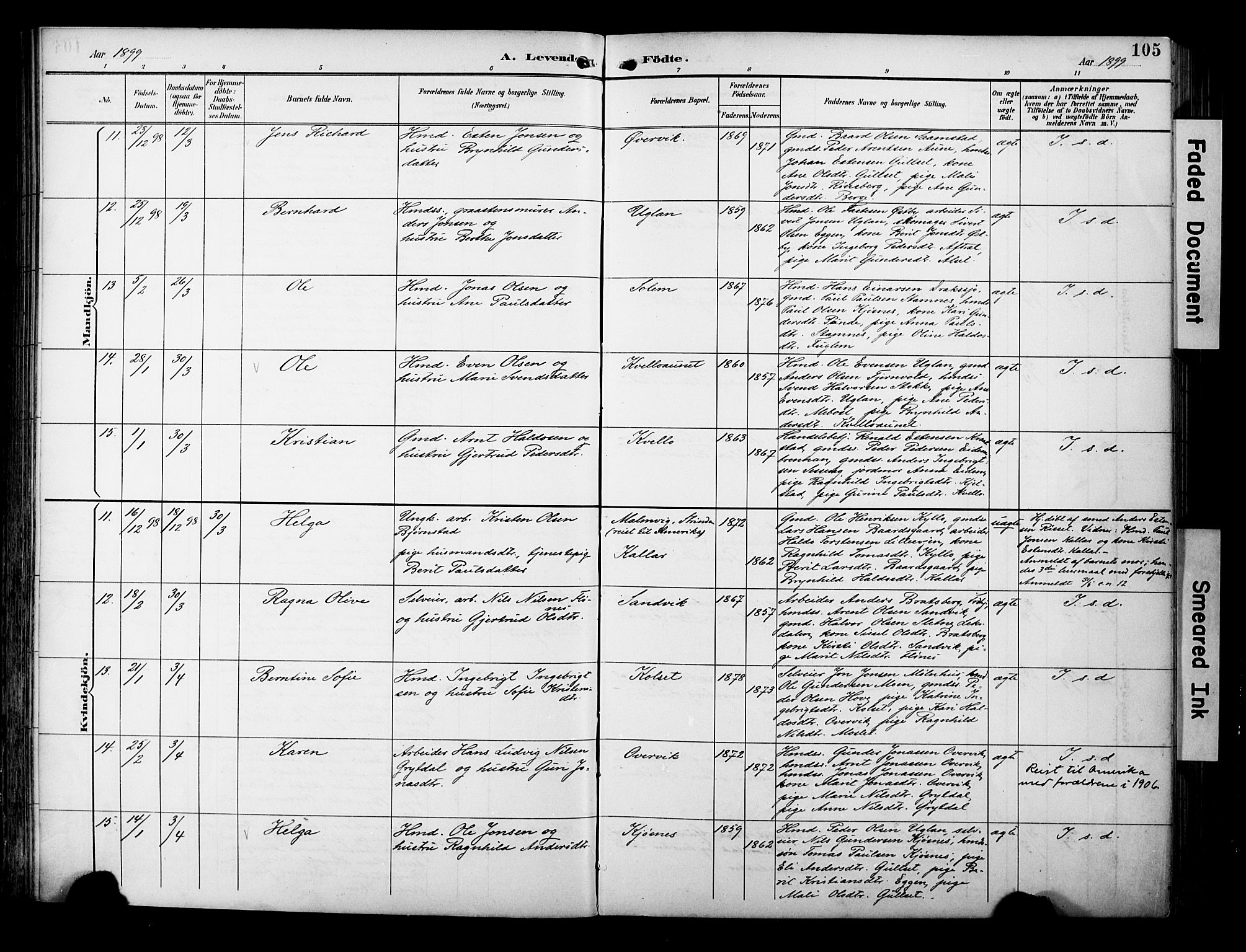 Ministerialprotokoller, klokkerbøker og fødselsregistre - Sør-Trøndelag, SAT/A-1456/695/L1149: Parish register (official) no. 695A09, 1891-1902, p. 105