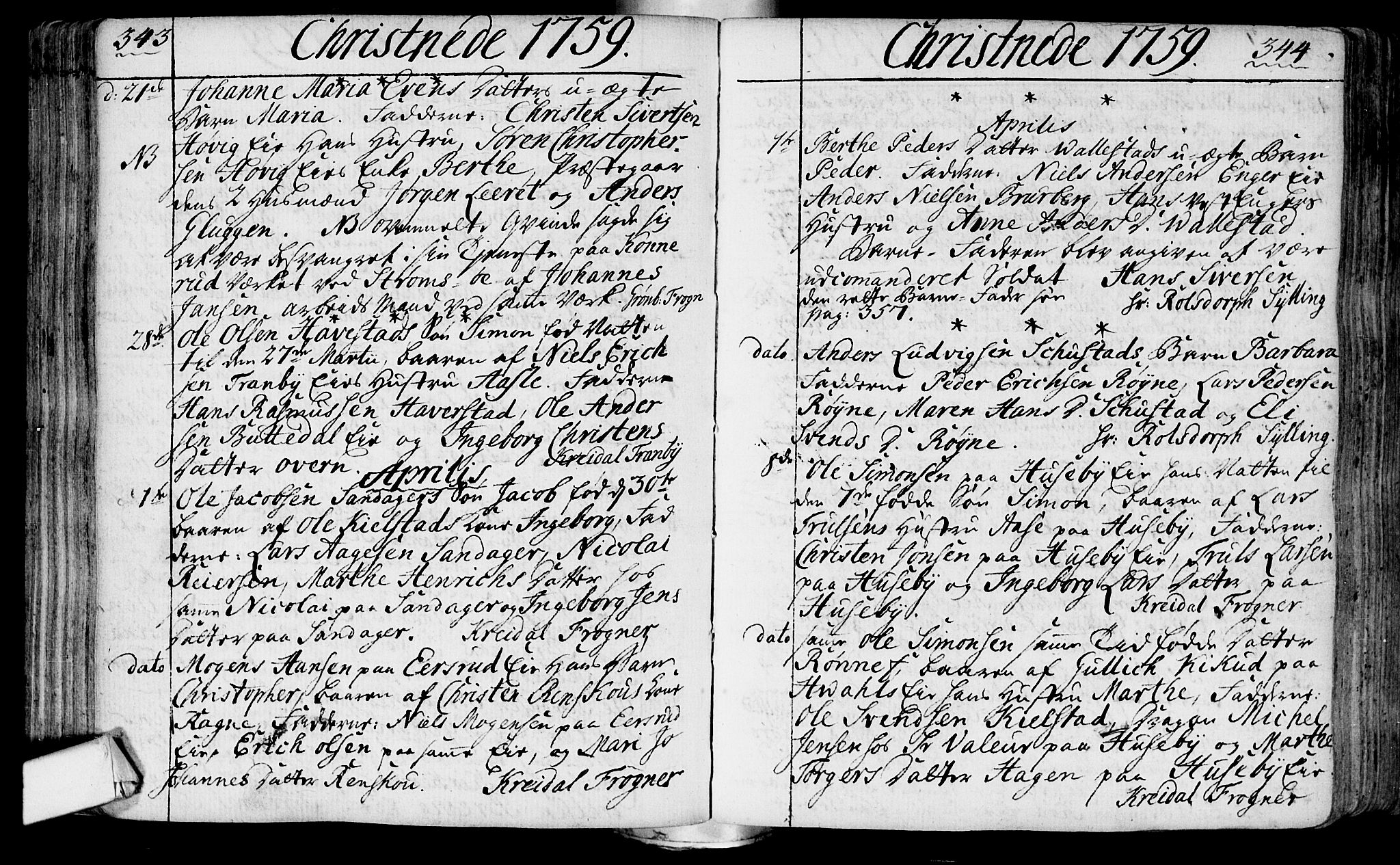 Lier kirkebøker, AV/SAKO-A-230/F/Fa/L0004: Parish register (official) no. I 4, 1749-1764, p. 343-344