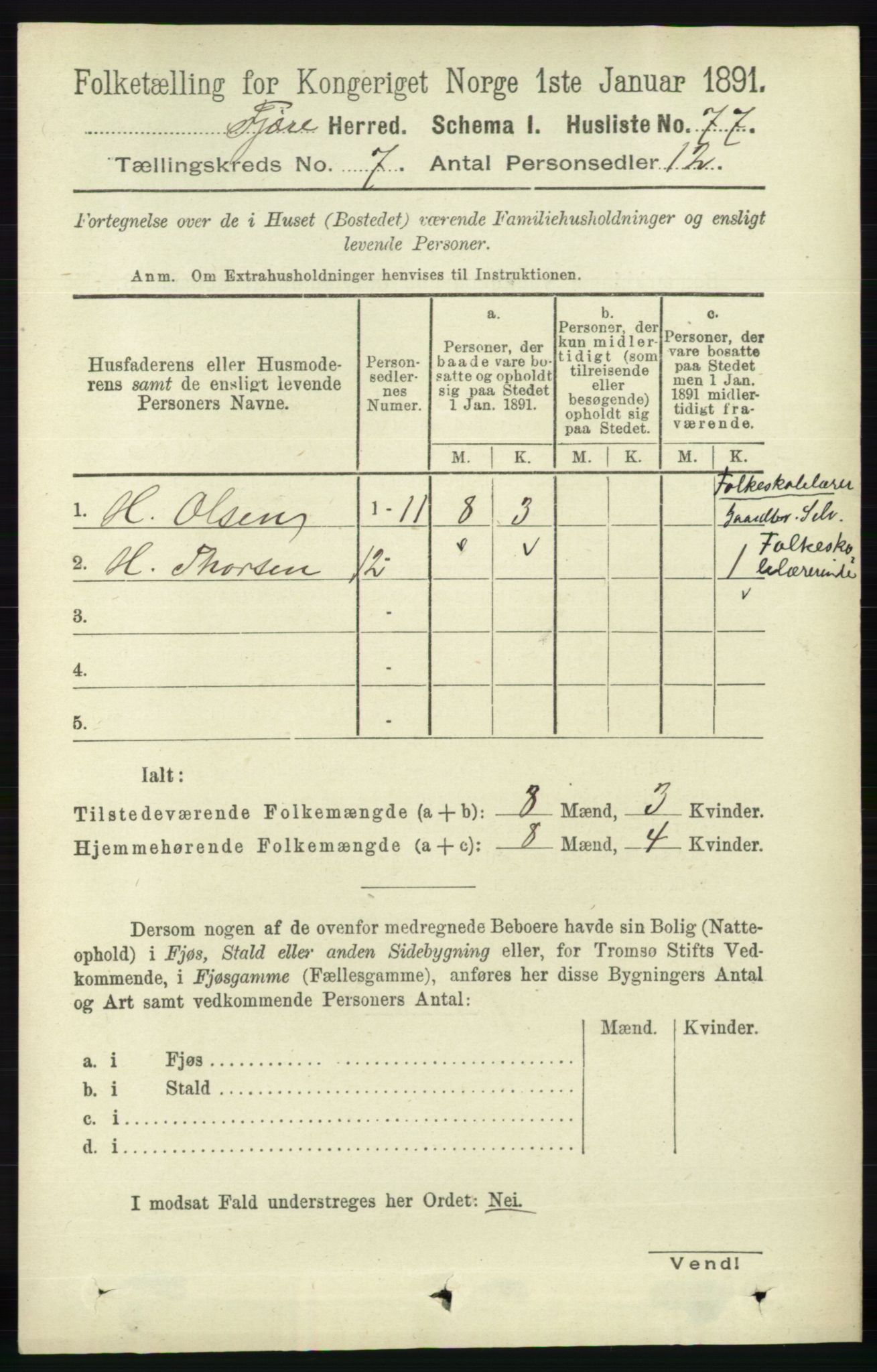 RA, 1891 census for 0923 Fjære, 1891, p. 3200