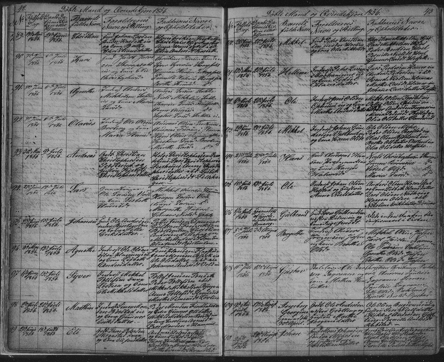 Vang prestekontor, Hedmark, AV/SAH-PREST-008/H/Ha/Hab/L0010A: Parish register (copy) no. 10a, 1854-1896, p. 42-43