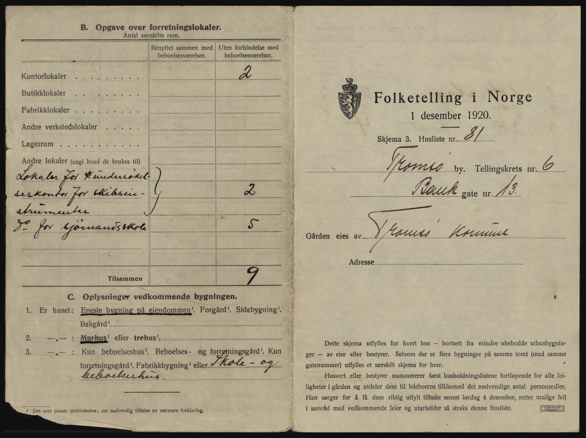 SATØ, 1920 census for Tromsø, 1920, p. 1091