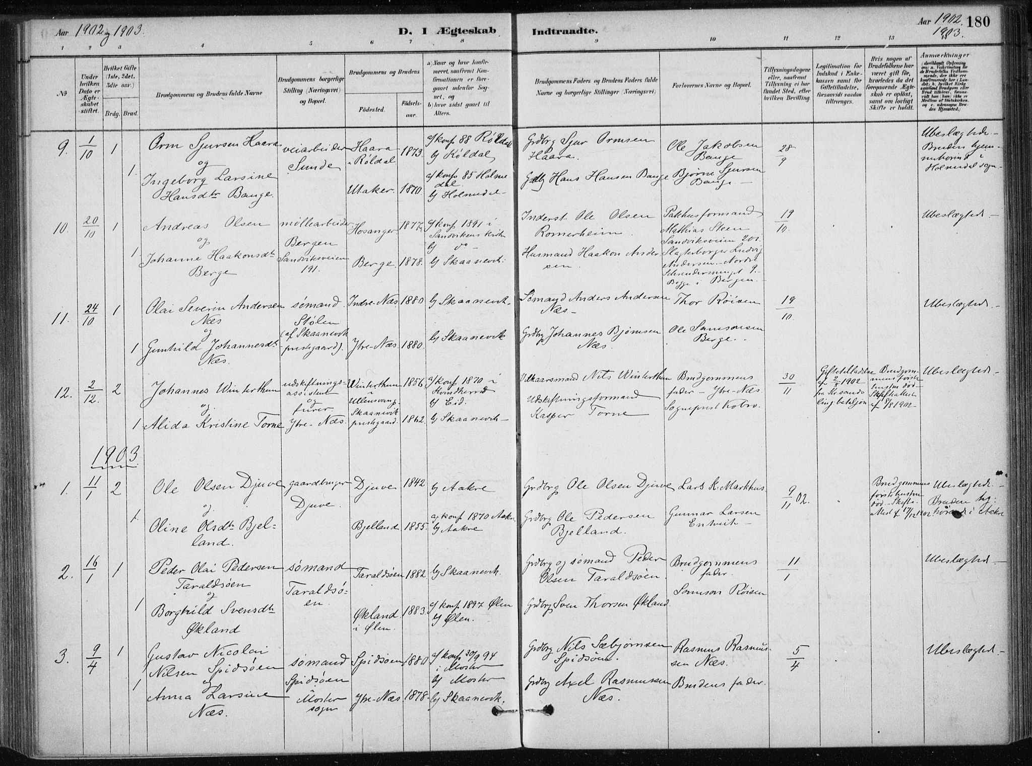 Skånevik sokneprestembete, SAB/A-77801/H/Haa: Parish register (official) no. B 1, 1879-1914, p. 180