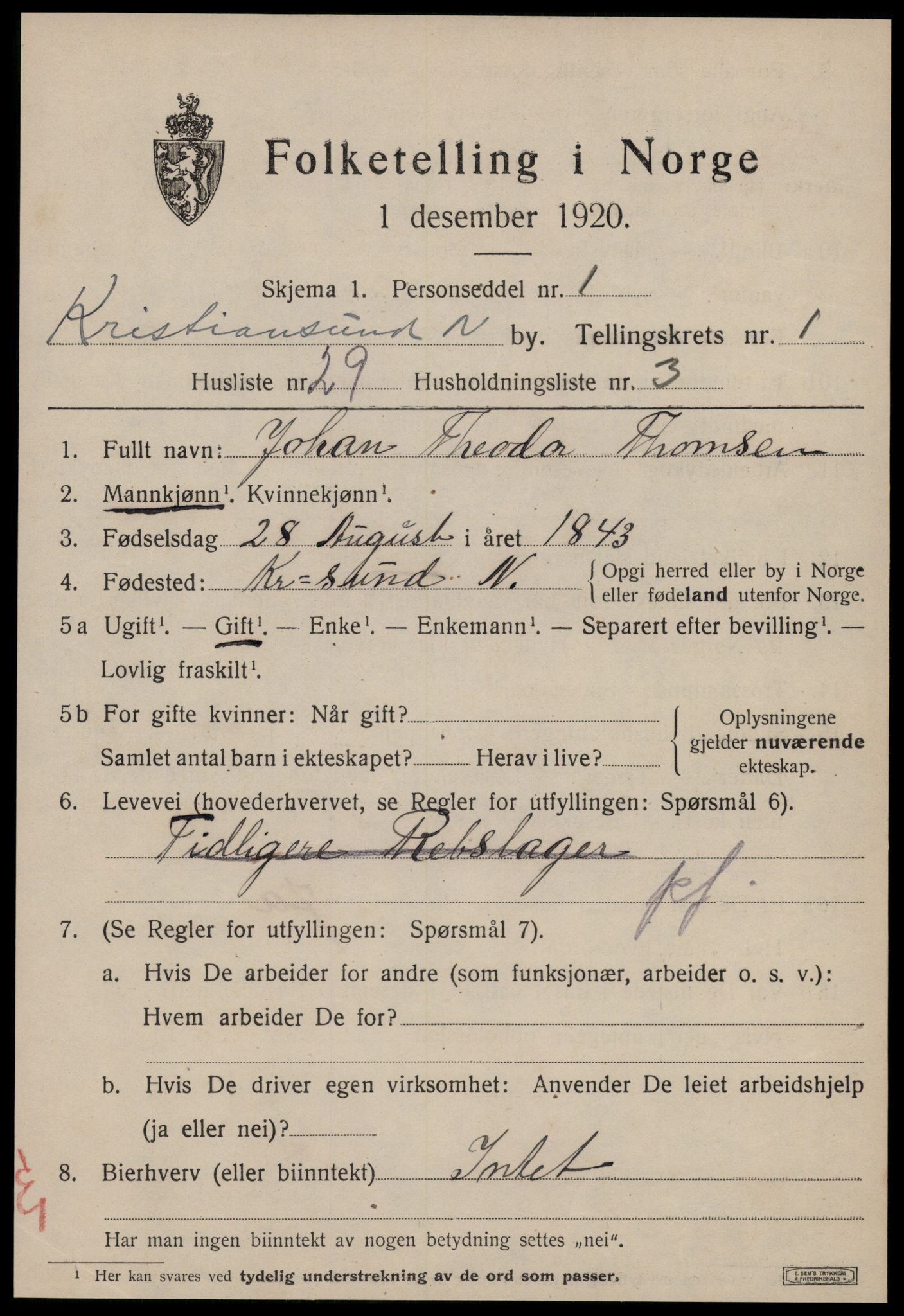 SAT, 1920 census for Kristiansund, 1920, p. 10823