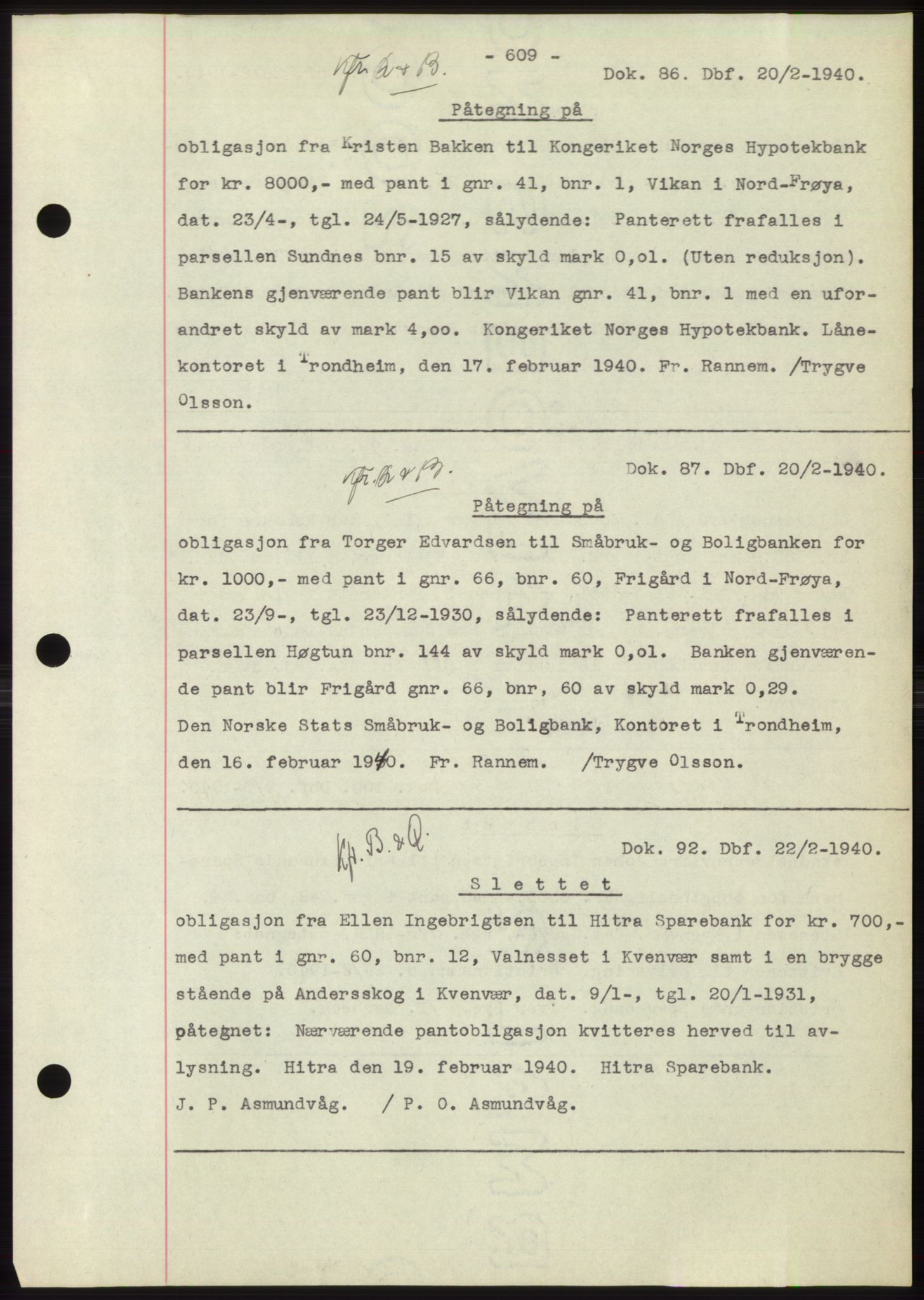 Hitra sorenskriveri, AV/SAT-A-0018/2/2C/2Ca: Mortgage book no. C1, 1936-1945, Diary no: : 86/1940