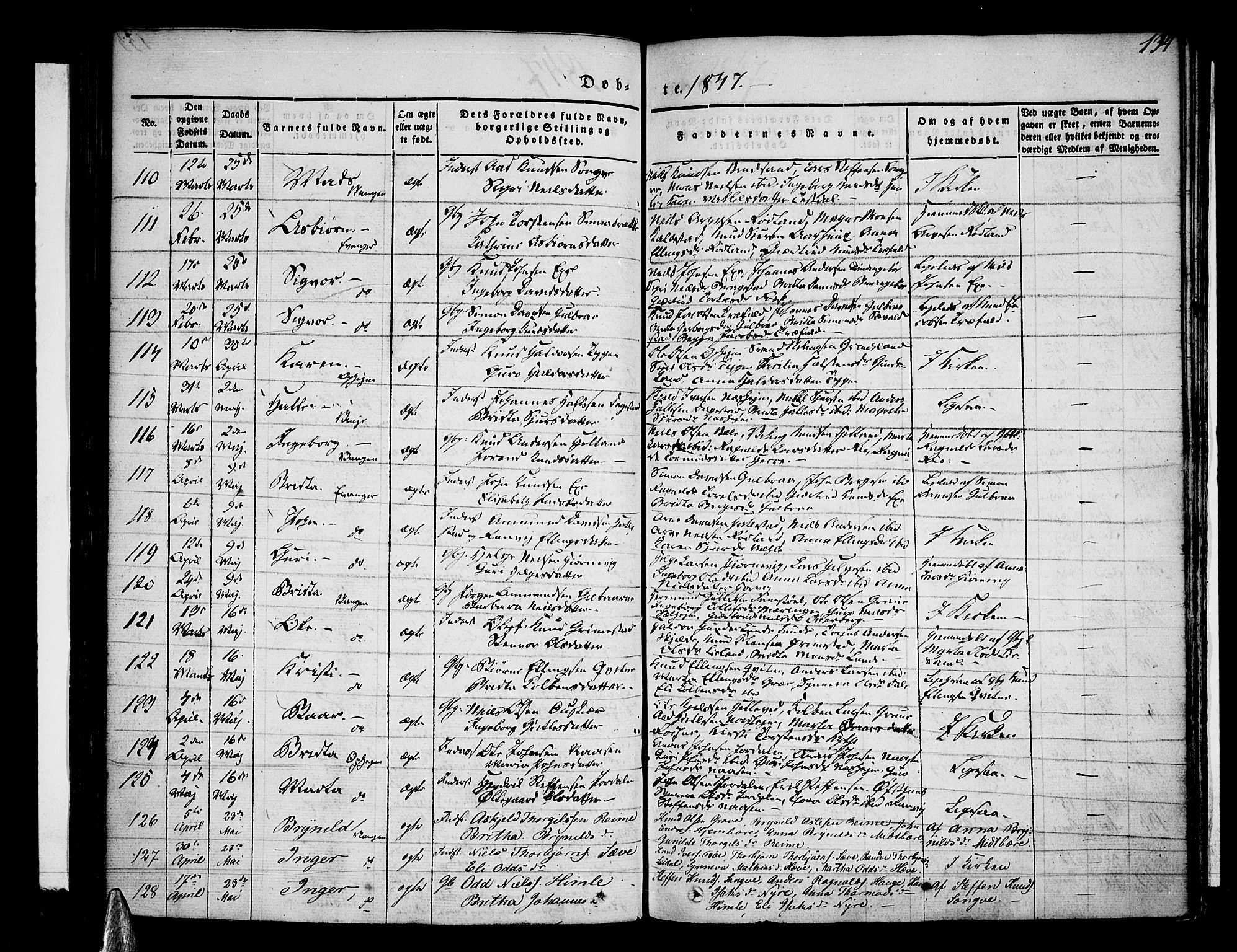 Voss sokneprestembete, SAB/A-79001/H/Haa: Parish register (official) no. A 13, 1836-1851, p. 134