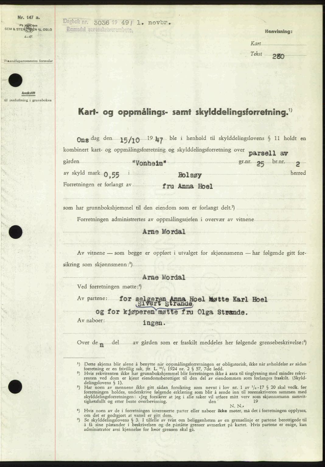 Romsdal sorenskriveri, AV/SAT-A-4149/1/2/2C: Mortgage book no. A31, 1949-1949, Diary no: : 3036/1949