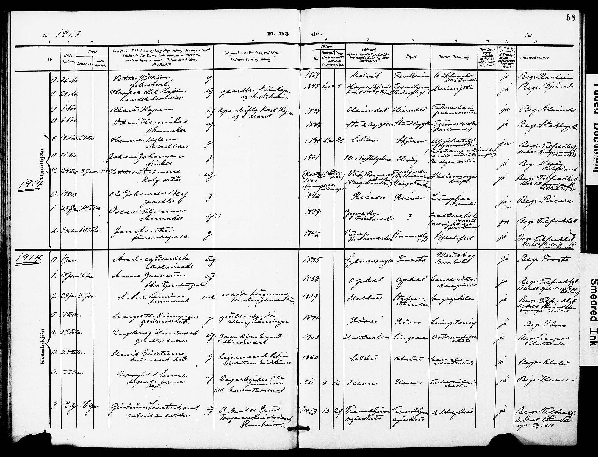 Ministerialprotokoller, klokkerbøker og fødselsregistre - Sør-Trøndelag, SAT/A-1456/628/L0483: Parish register (official) no. 628A01, 1902-1920, p. 58