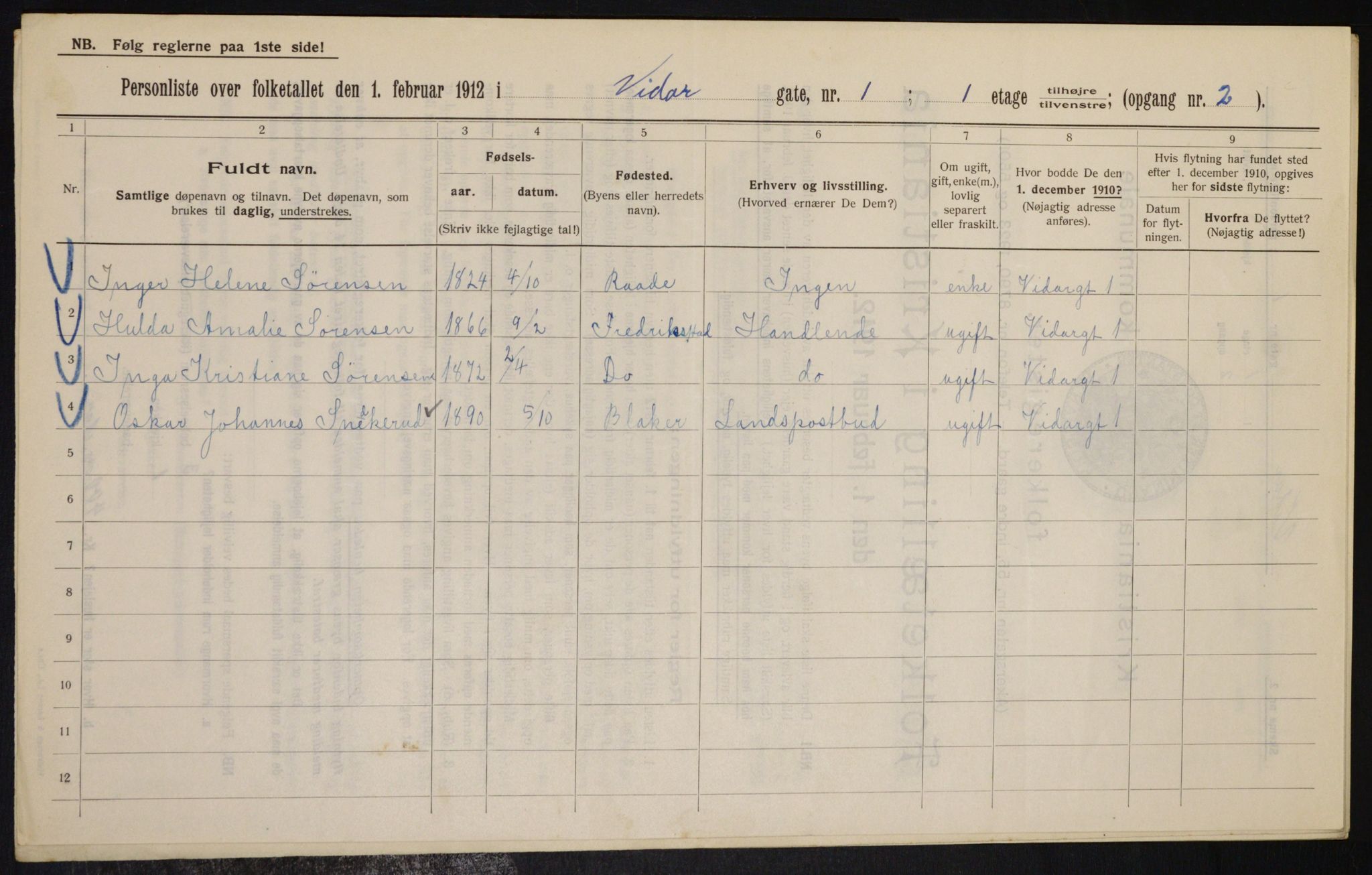 OBA, Municipal Census 1912 for Kristiania, 1912, p. 123543