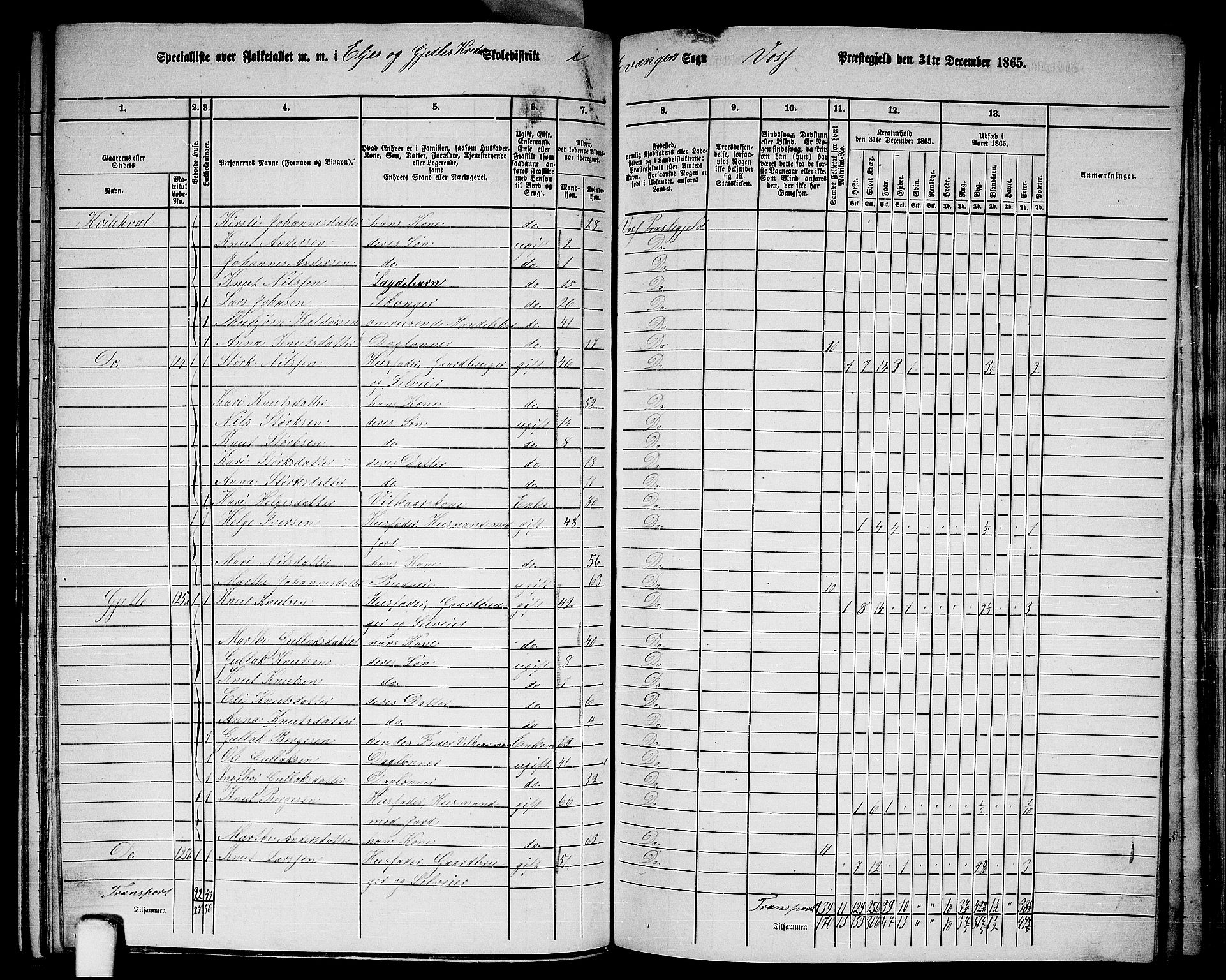 RA, 1865 census for Voss, 1865, p. 374