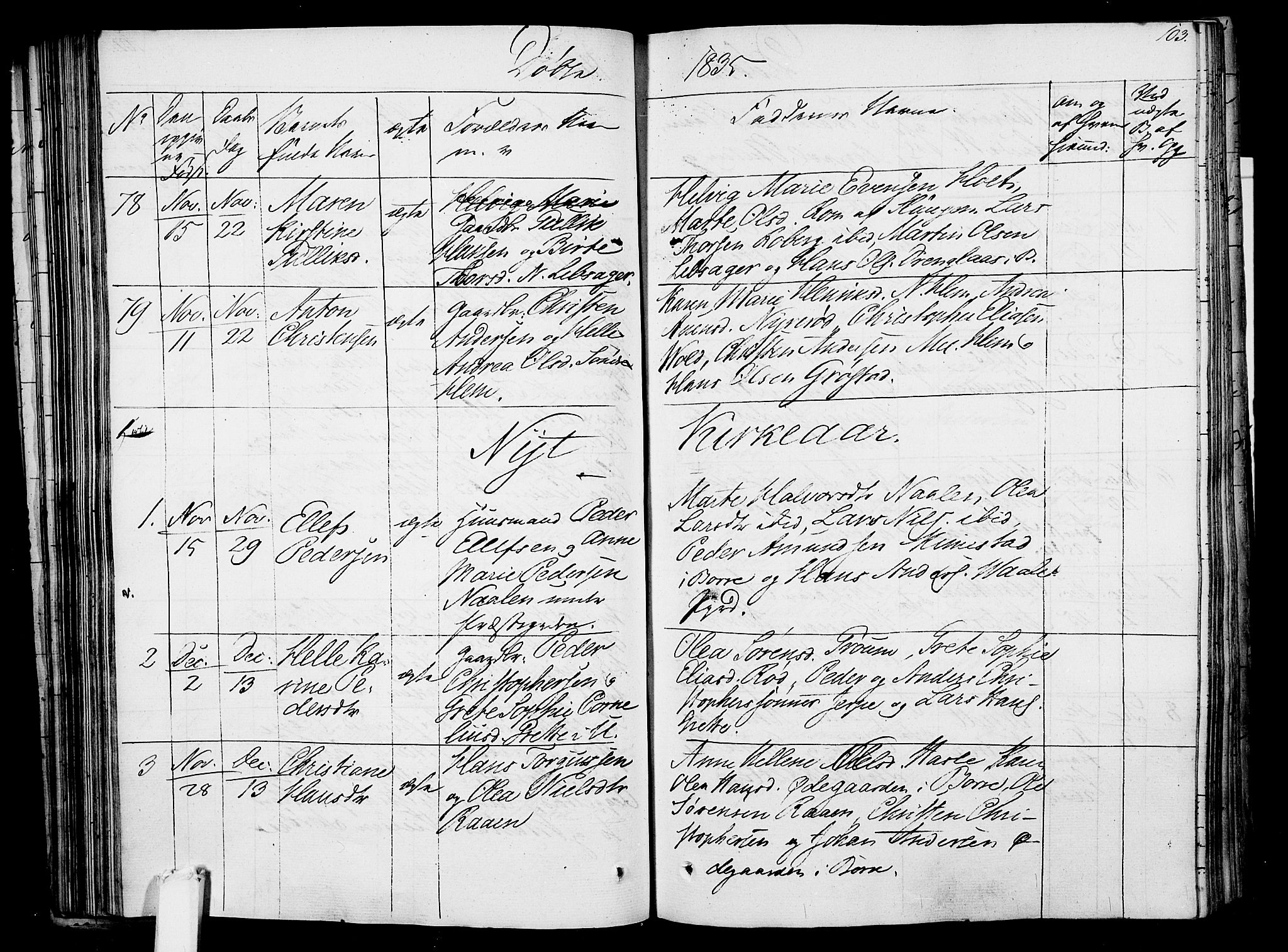 Våle kirkebøker, AV/SAKO-A-334/F/Fa/L0008: Parish register (official) no. I 8, 1824-1844, p. 103