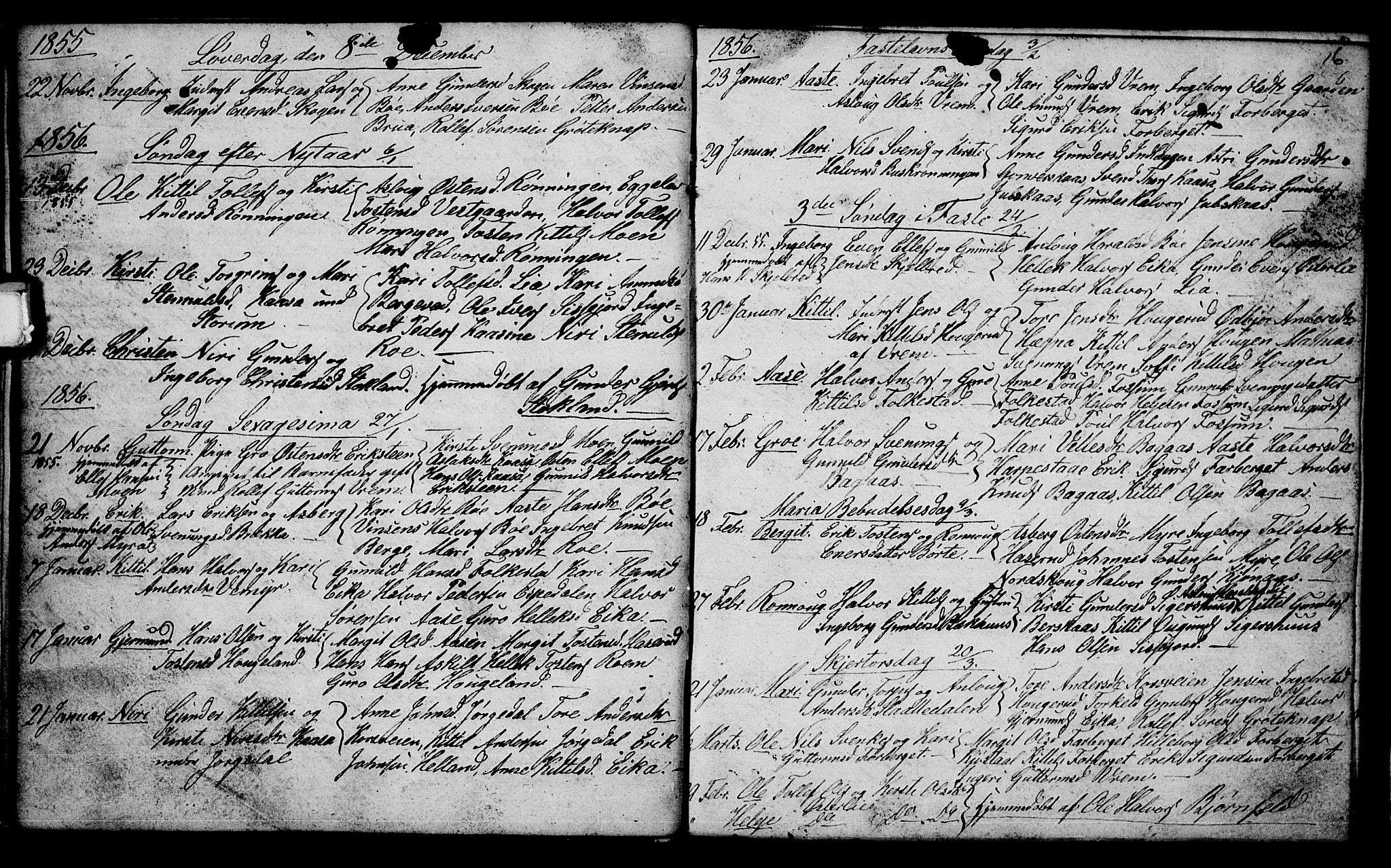 Bø kirkebøker, SAKO/A-257/G/Ga/L0002: Parish register (copy) no. 2, 1853-1866, p. 16