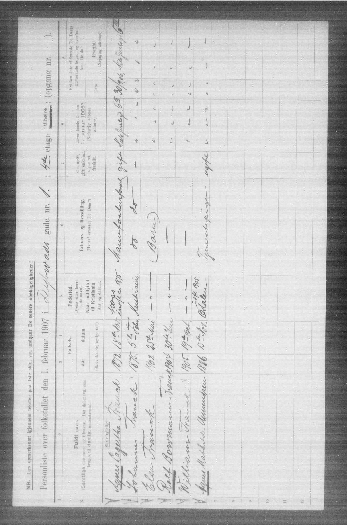 OBA, Municipal Census 1907 for Kristiania, 1907, p. 8898