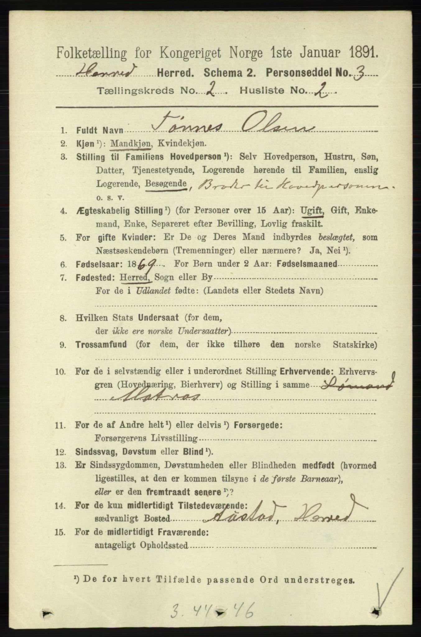 RA, 1891 census for 1039 Herad, 1891, p. 530