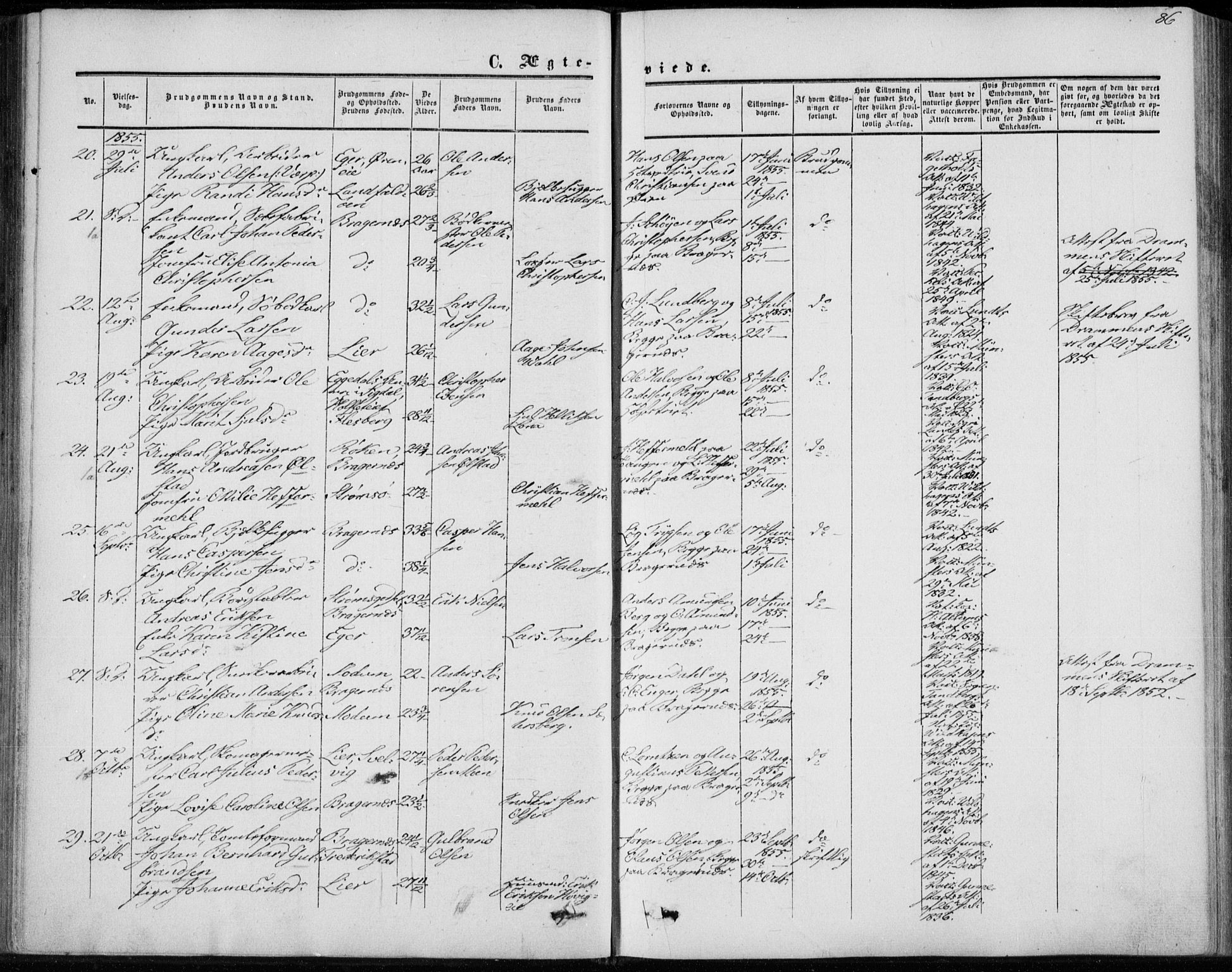 Bragernes kirkebøker, AV/SAKO-A-6/F/Fc/L0002: Parish register (official) no. III 2, 1854-1865, p. 86