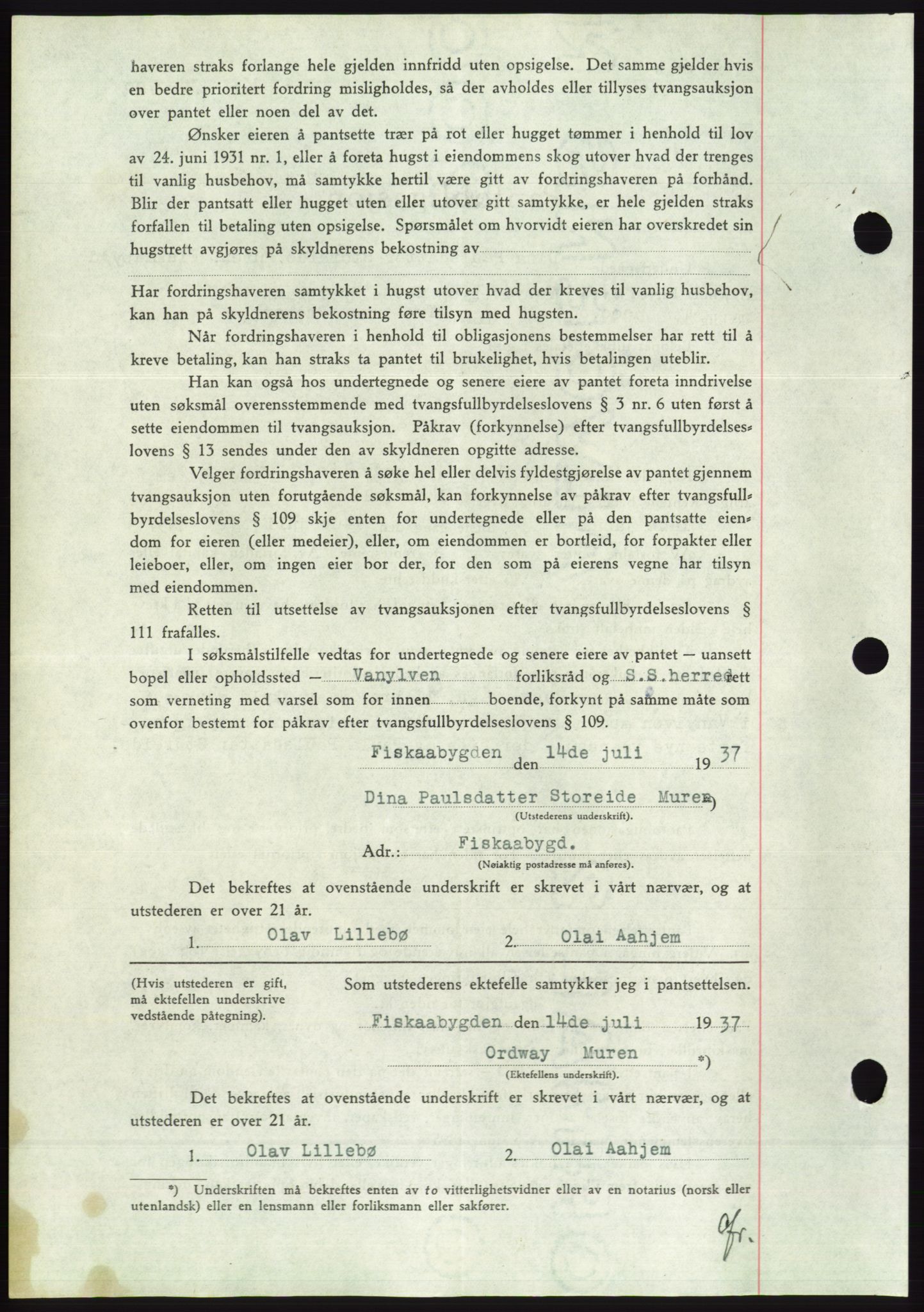 Søre Sunnmøre sorenskriveri, AV/SAT-A-4122/1/2/2C/L0063: Mortgage book no. 57, 1937-1937, Diary no: : 1161/1937