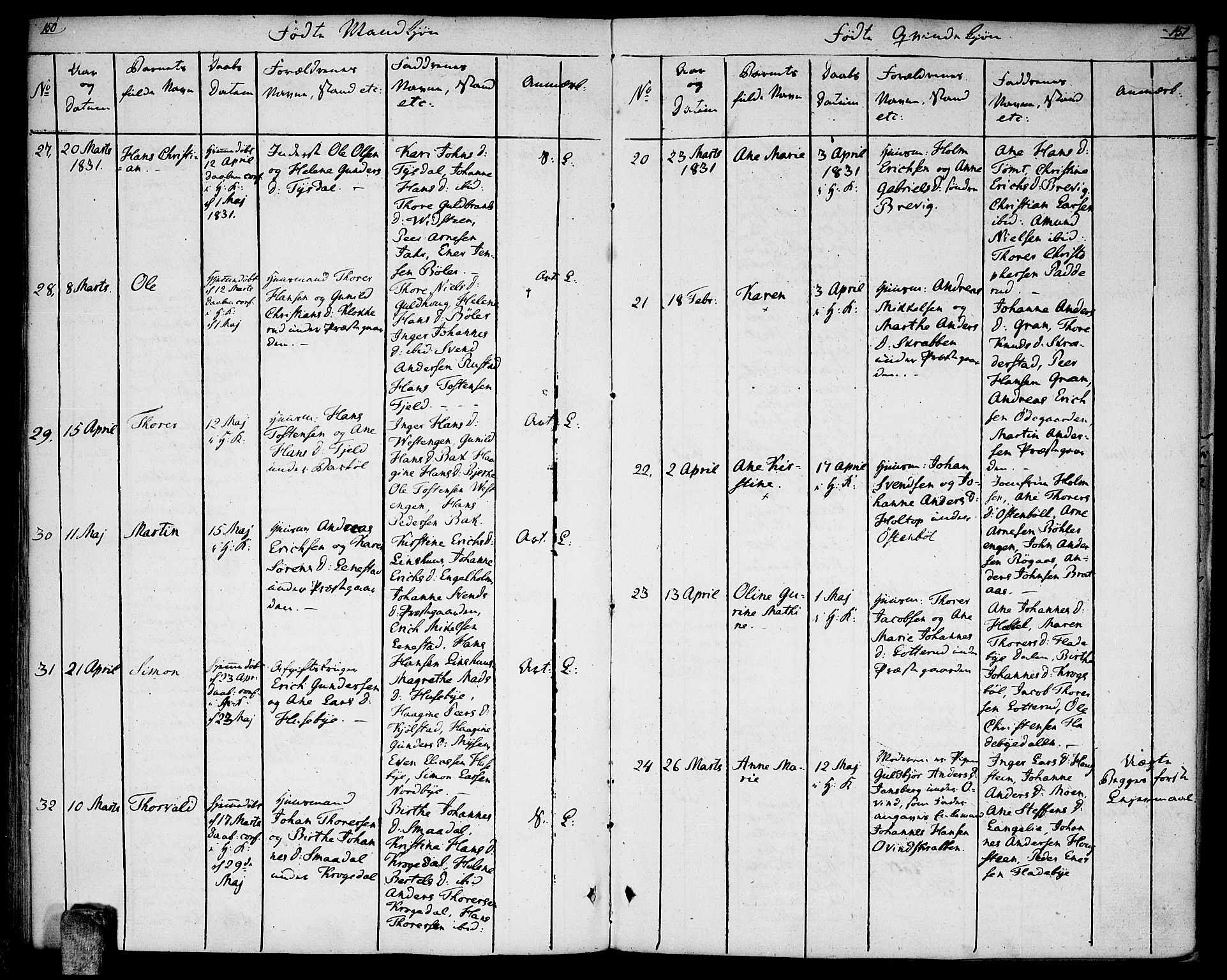 Enebakk prestekontor Kirkebøker, AV/SAO-A-10171c/F/Fa/L0007: Parish register (official) no. I 7, 1823-1832, p. 150-151