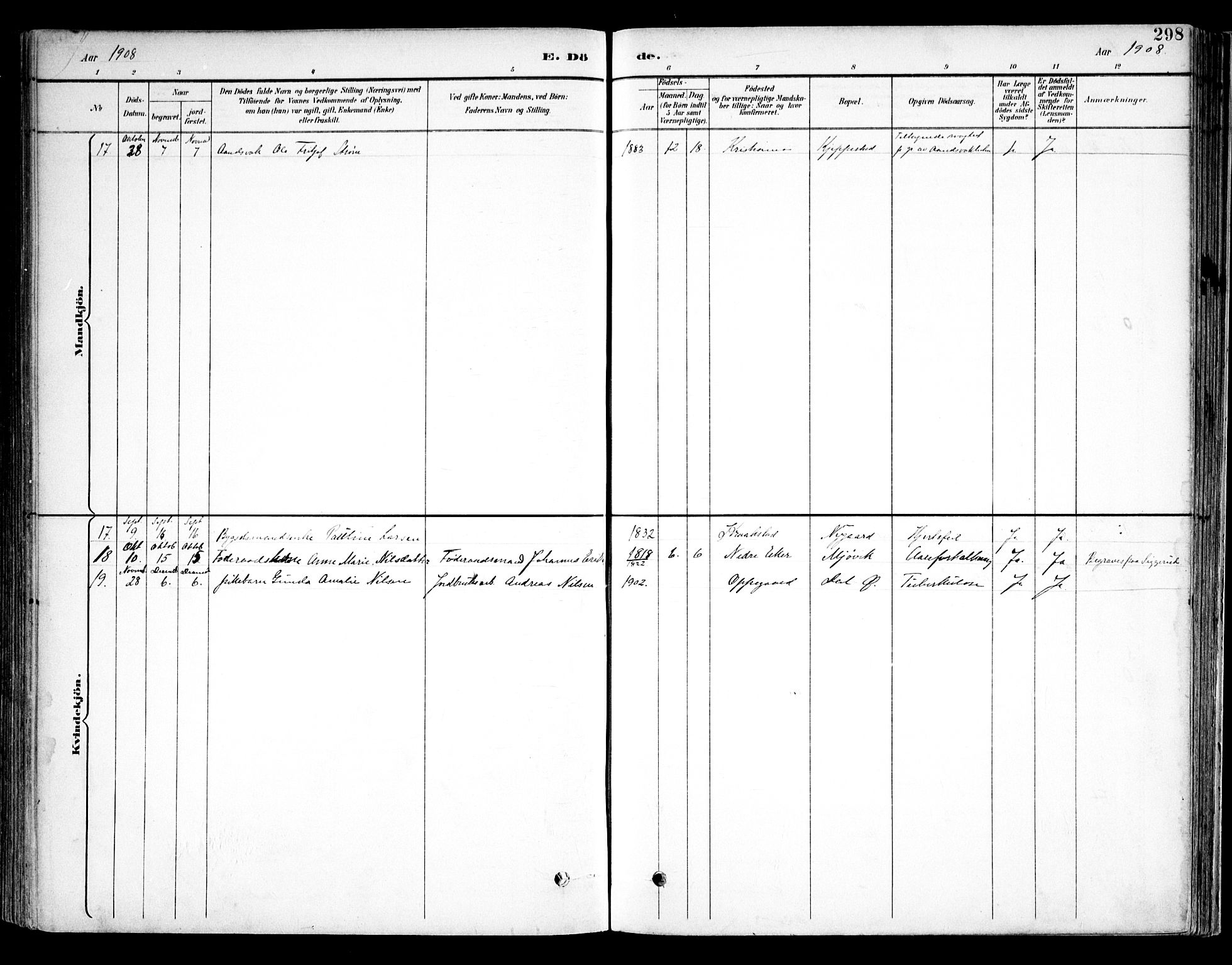 Kråkstad prestekontor Kirkebøker, SAO/A-10125a/F/Fb/L0002: Parish register (official) no. II 2, 1893-1917, p. 298