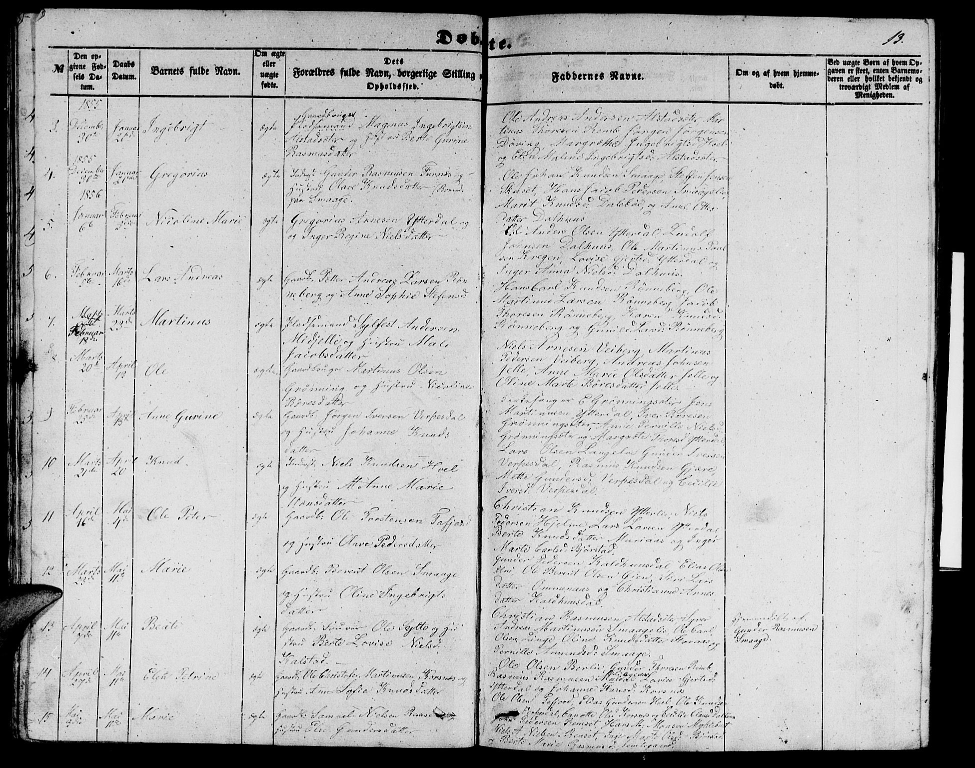 Ministerialprotokoller, klokkerbøker og fødselsregistre - Møre og Romsdal, AV/SAT-A-1454/519/L0261: Parish register (copy) no. 519C02, 1854-1867, p. 13