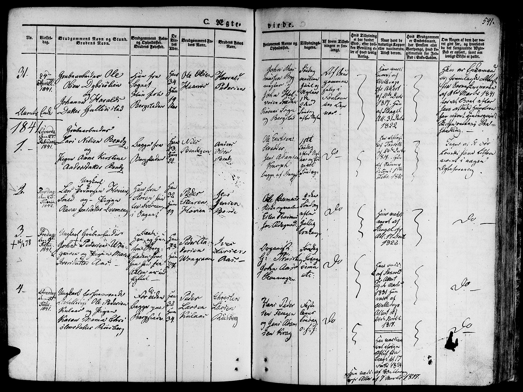 Ministerialprotokoller, klokkerbøker og fødselsregistre - Sør-Trøndelag, SAT/A-1456/681/L0930: Parish register (official) no. 681A08, 1829-1844, p. 541