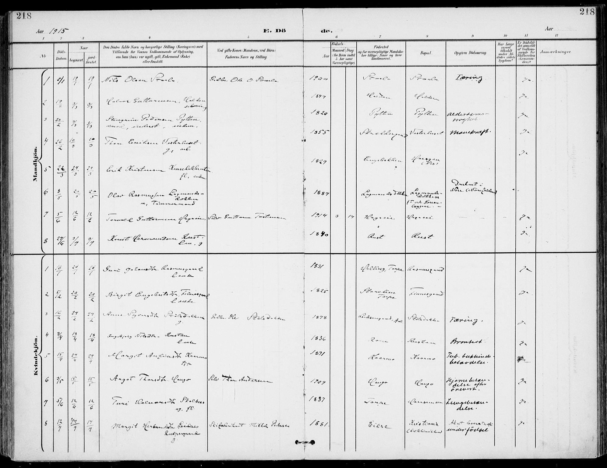 Gol kirkebøker, SAKO/A-226/F/Fa/L0006: Parish register (official) no. I 6, 1901-1918, p. 218