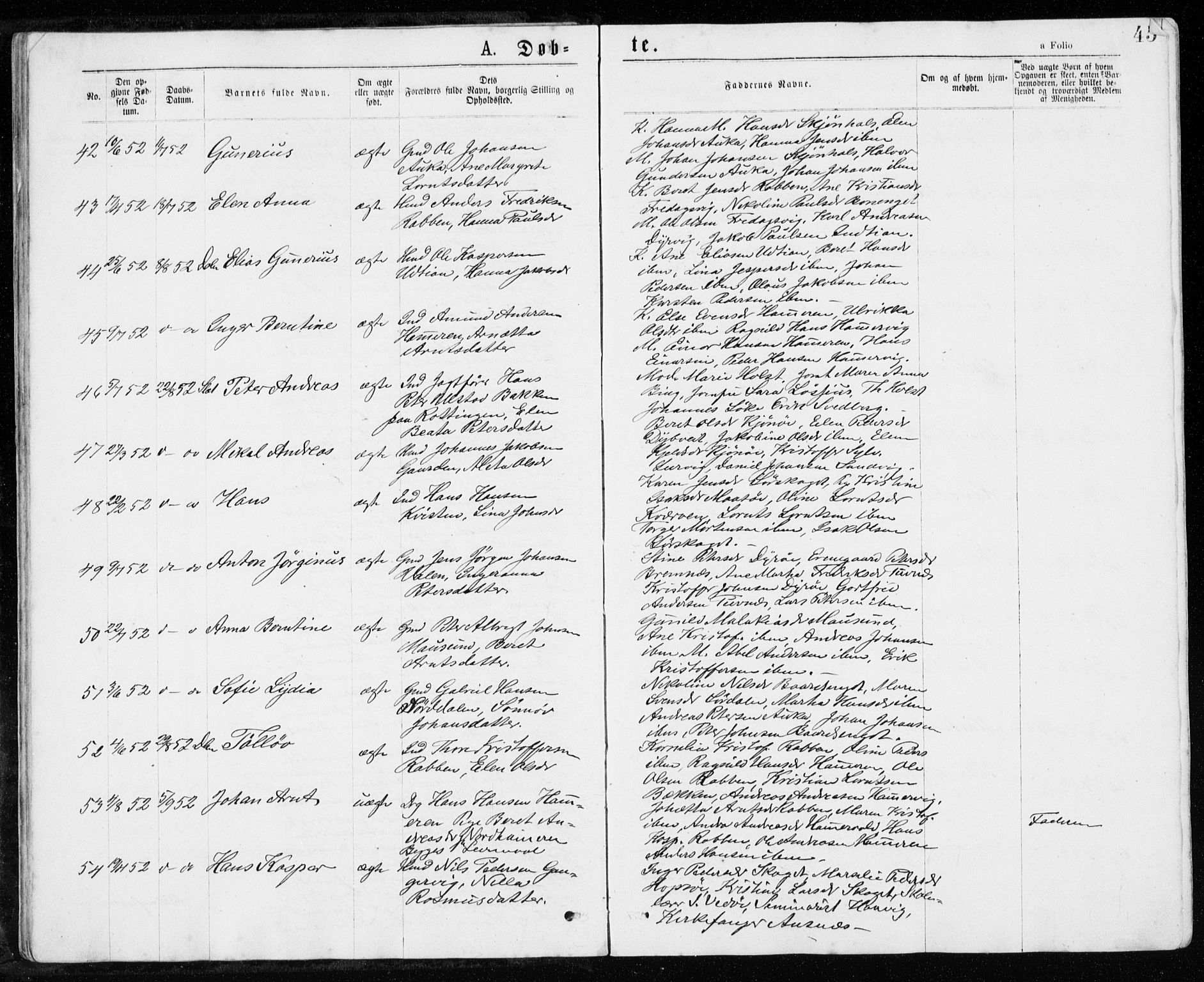 Ministerialprotokoller, klokkerbøker og fødselsregistre - Sør-Trøndelag, SAT/A-1456/640/L0576: Parish register (official) no. 640A01, 1846-1876, p. 45