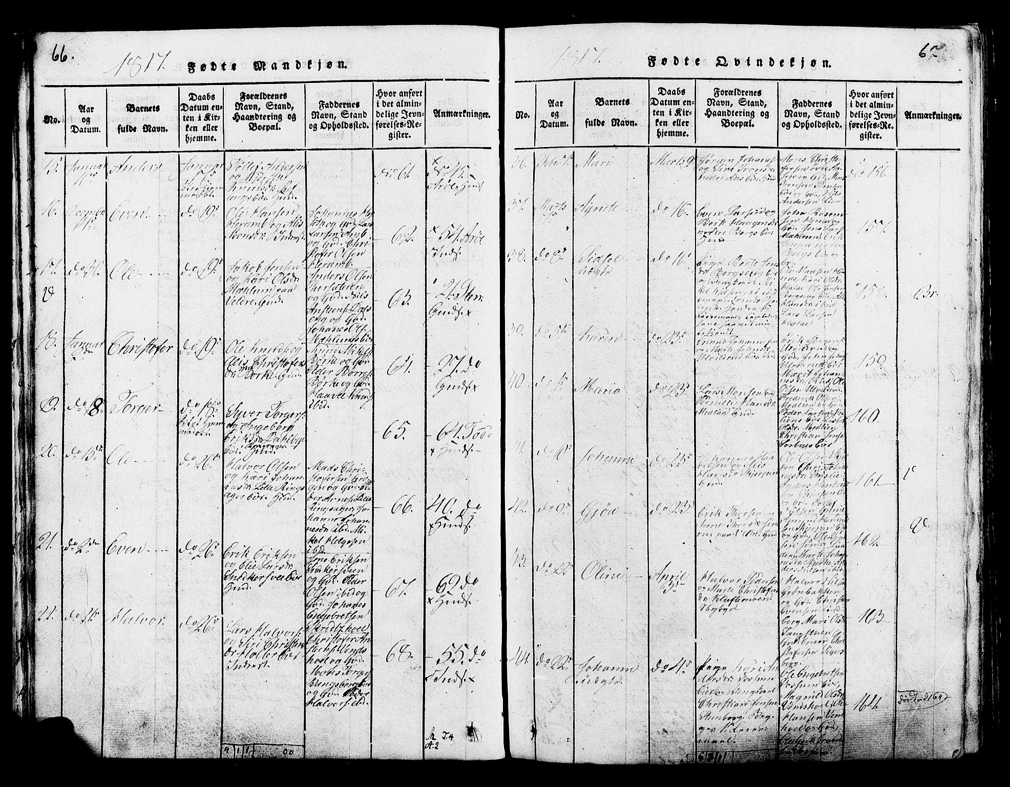 Ringsaker prestekontor, AV/SAH-PREST-014/K/Ka/L0005: Parish register (official) no. 5, 1814-1826, p. 66-67