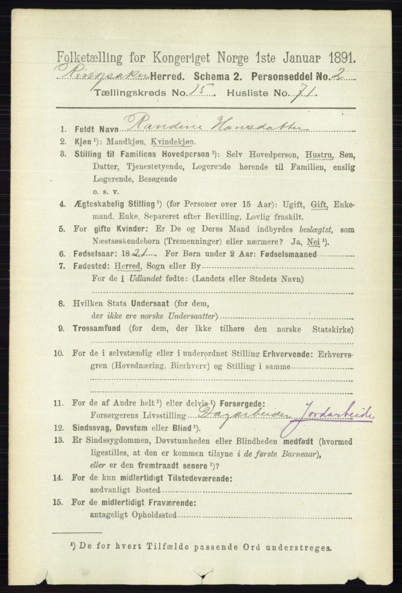 RA, 1891 census for 0412 Ringsaker, 1891, p. 8920