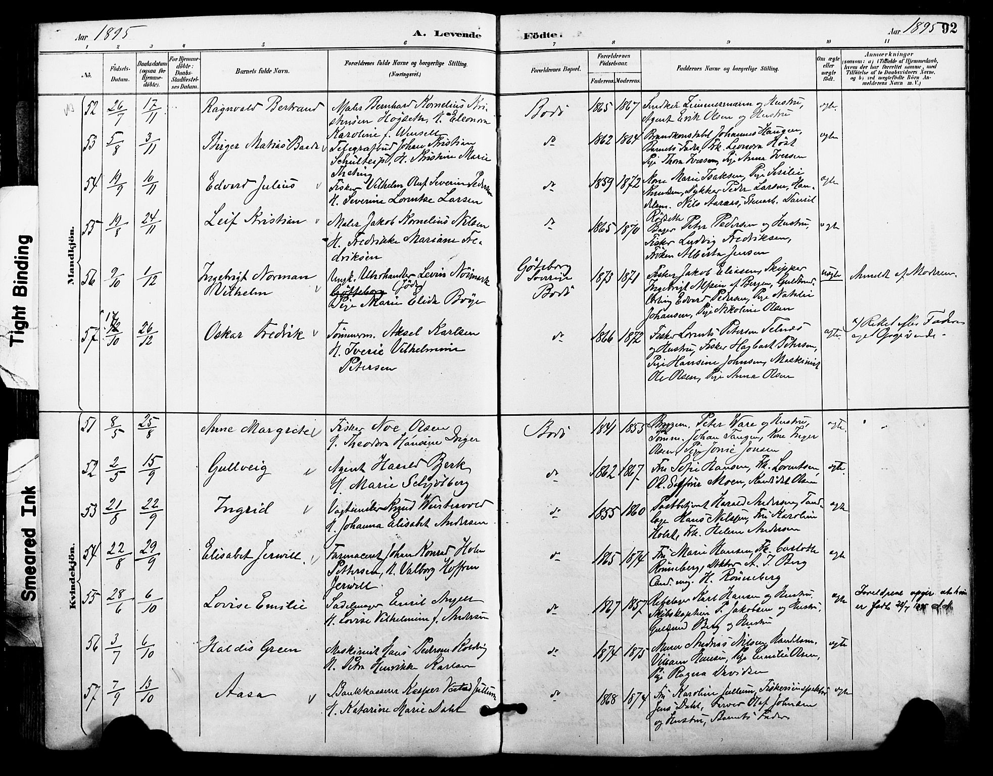 Ministerialprotokoller, klokkerbøker og fødselsregistre - Nordland, SAT/A-1459/801/L0010: Parish register (official) no. 801A10, 1888-1899, p. 92