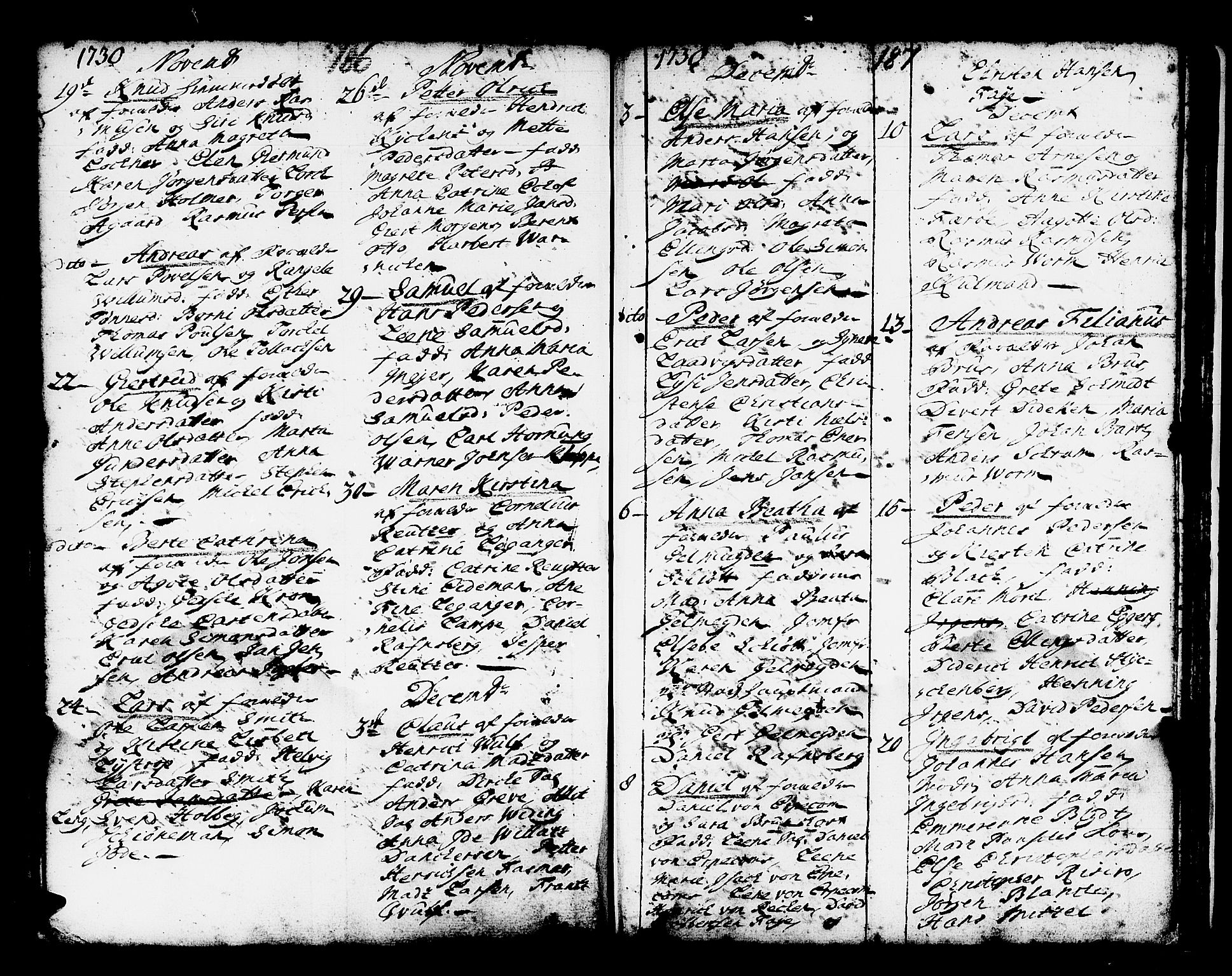 Domkirken sokneprestembete, SAB/A-74801/H/Haa/L0001: Parish register (official) no. A 1, 1719-1732, p. 186-187