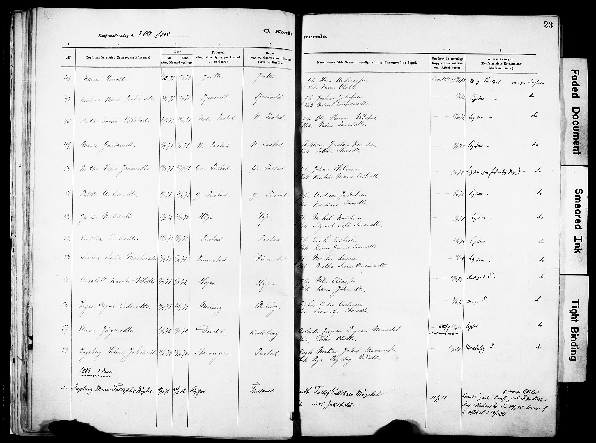 Hetland sokneprestkontor, AV/SAST-A-101826/30/30BA/L0012: Parish register (official) no. A 12, 1882-1912, p. 23