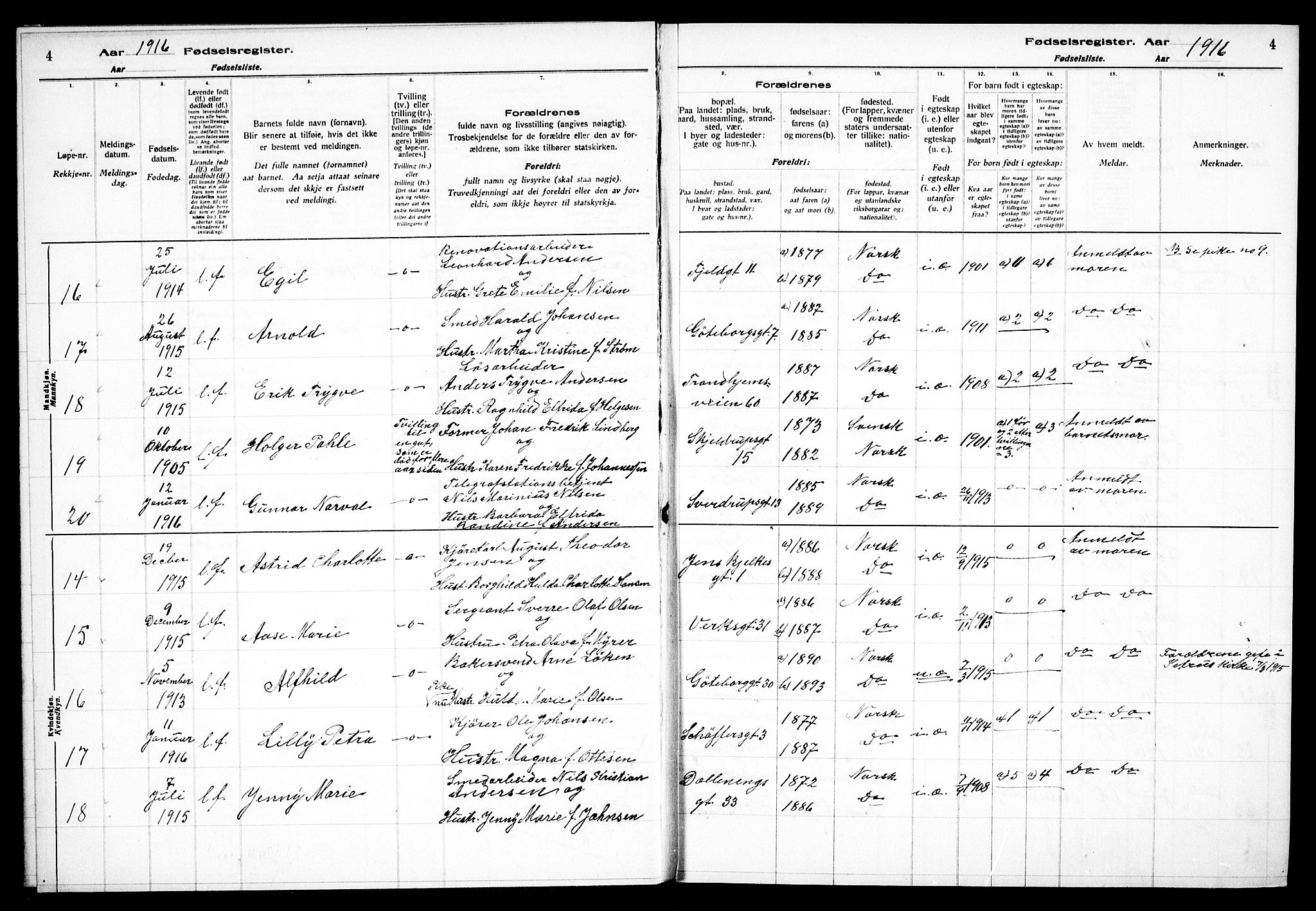 Petrus prestekontor Kirkebøker, AV/SAO-A-10872/J/Ja/L0001: Birth register no. 1, 1916-1922, p. 4