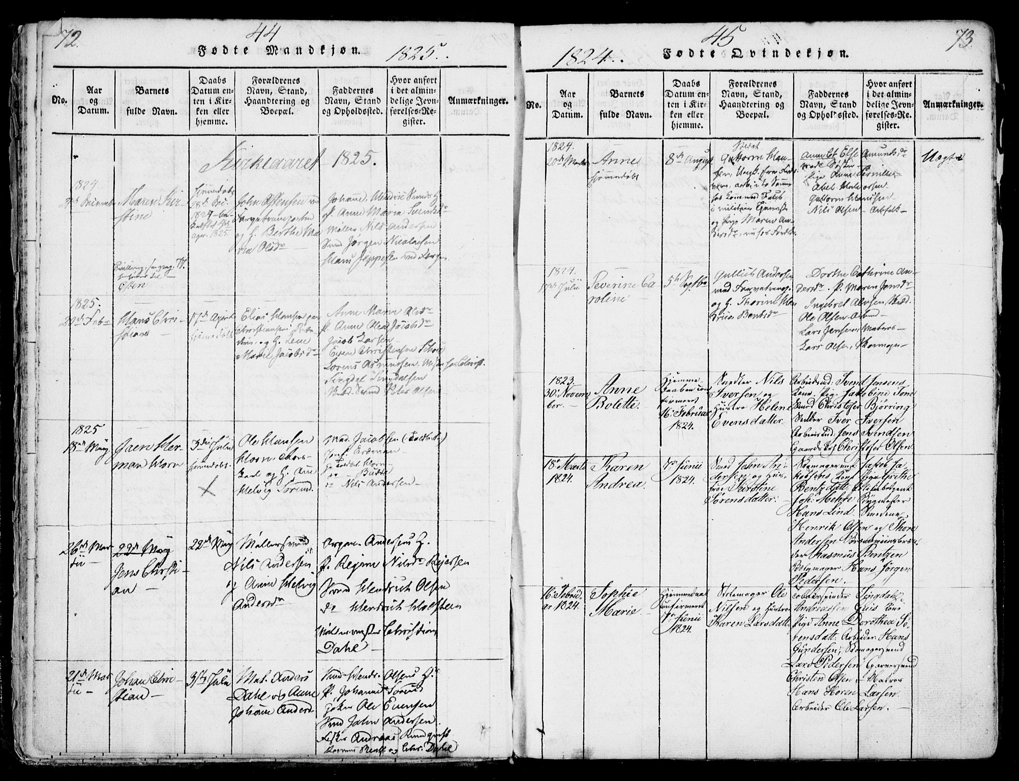 Larvik kirkebøker, SAKO/A-352/F/Fb/L0002: Parish register (official) no. II 2, 1818-1842, p. 72-73