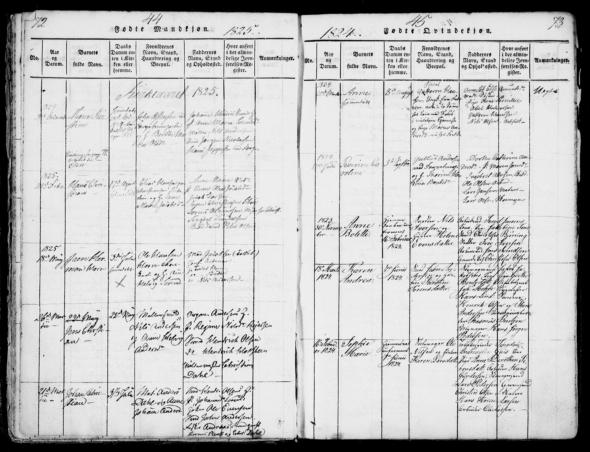 Larvik kirkebøker, AV/SAKO-A-352/F/Fb/L0002: Parish register (official) no. II 2, 1818-1842, p. 72-73