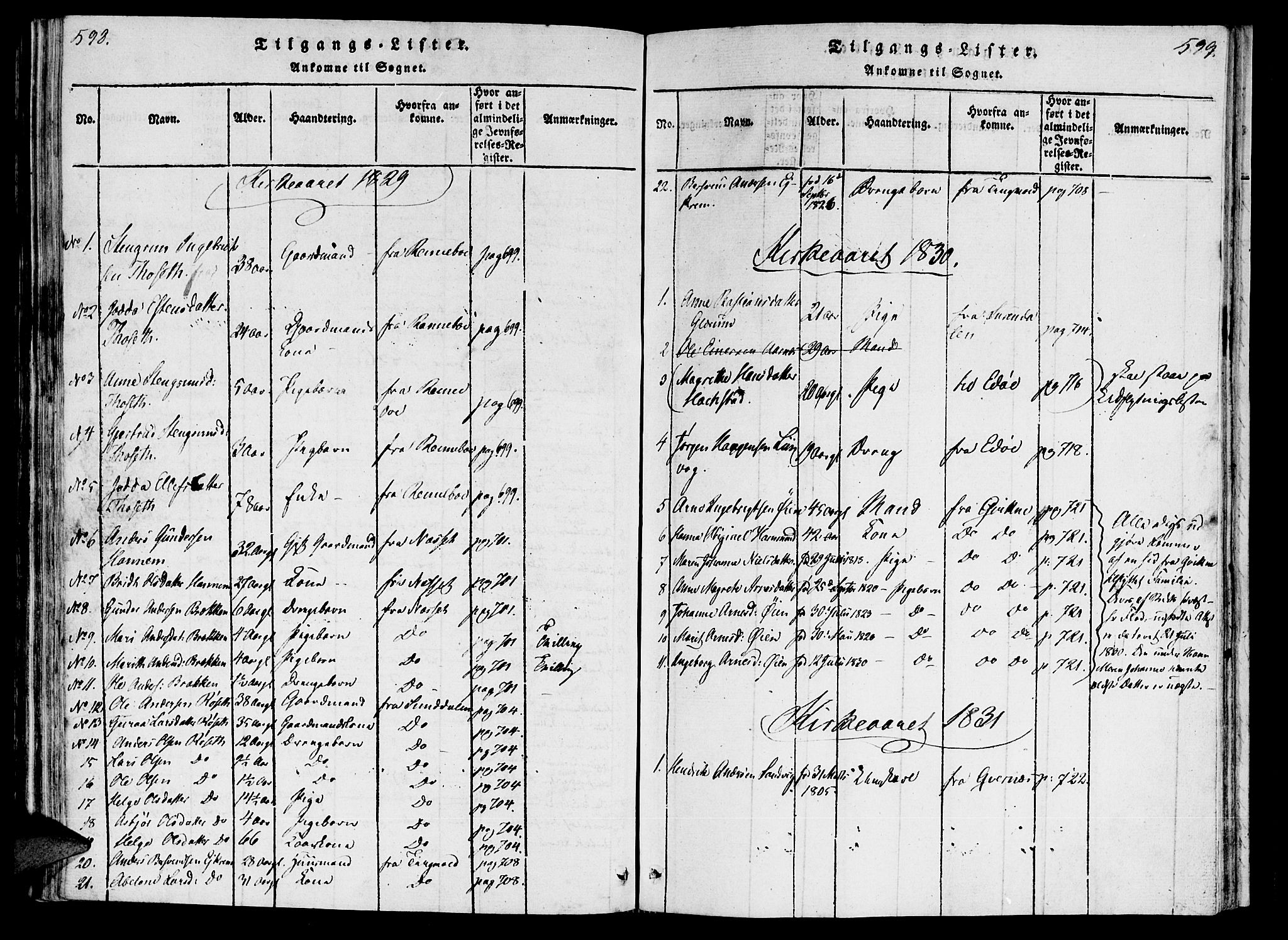 Ministerialprotokoller, klokkerbøker og fødselsregistre - Møre og Romsdal, AV/SAT-A-1454/592/L1023: Parish register (official) no. 592A02, 1820-1830, p. 598-599