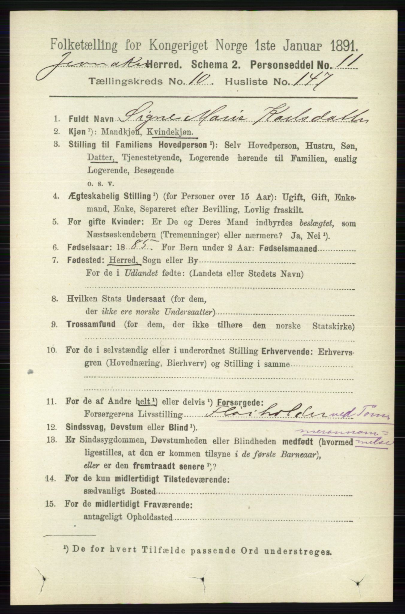 RA, 1891 census for 0532 Jevnaker, 1891, p. 6784