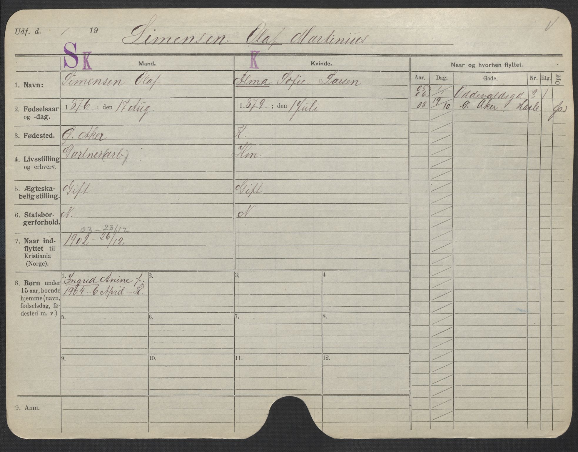 Oslo folkeregister, Registerkort, SAO/A-11715/F/Fa/Fac/L0010: Menn, 1906-1914, p. 276a