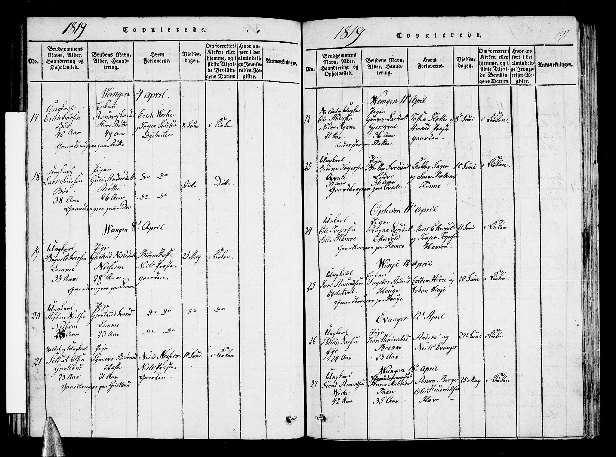 Voss sokneprestembete, AV/SAB-A-79001/H/Haa: Parish register (official) no. A 11, 1816-1827, p. 191