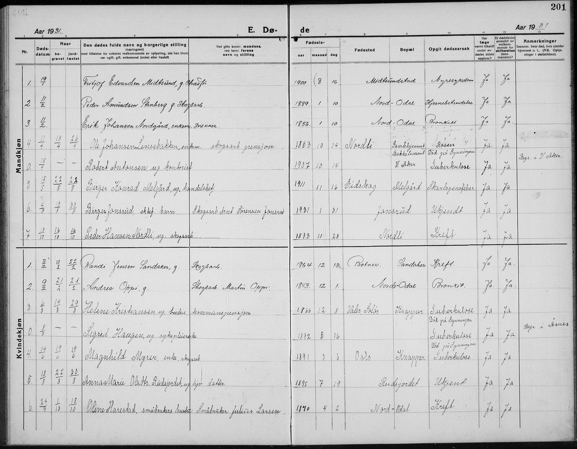 Nord-Odal prestekontor, AV/SAH-PREST-032/H/Ha/Hab/L0004: Parish register (copy) no. 4, 1921-1936, p. 201