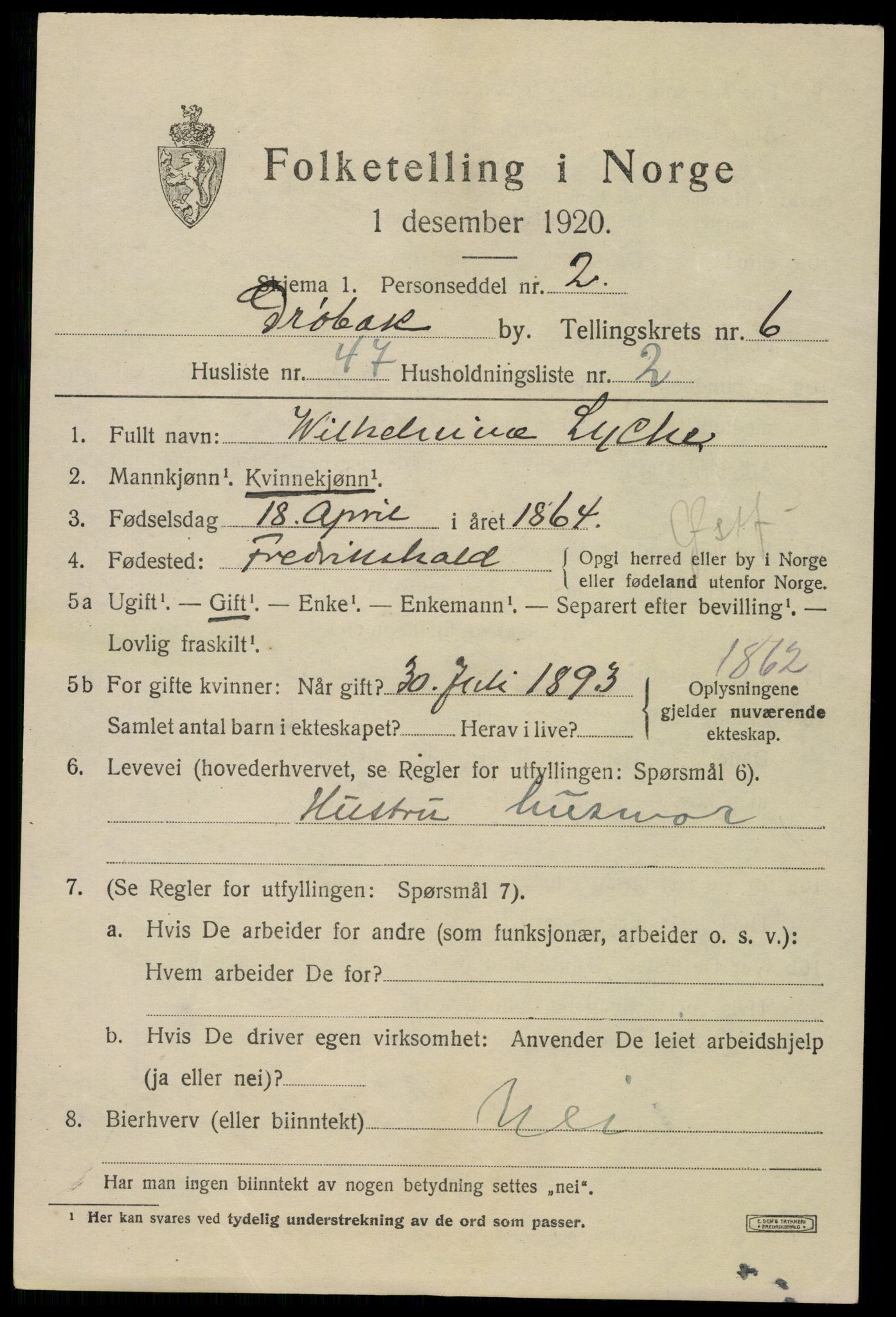SAO, 1920 census for Drøbak, 1920, p. 5551