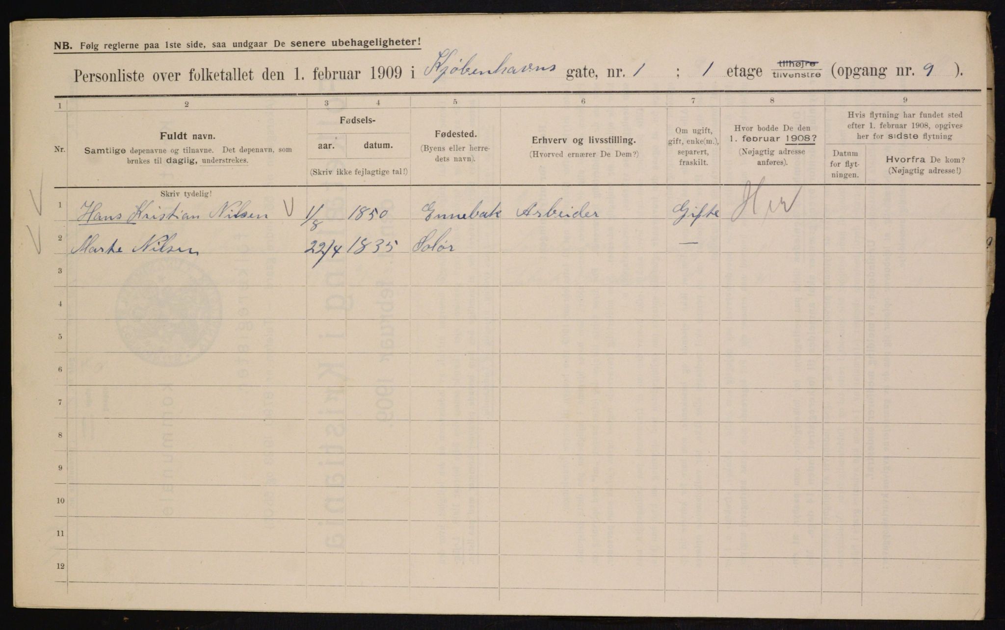 OBA, Municipal Census 1909 for Kristiania, 1909, p. 46955