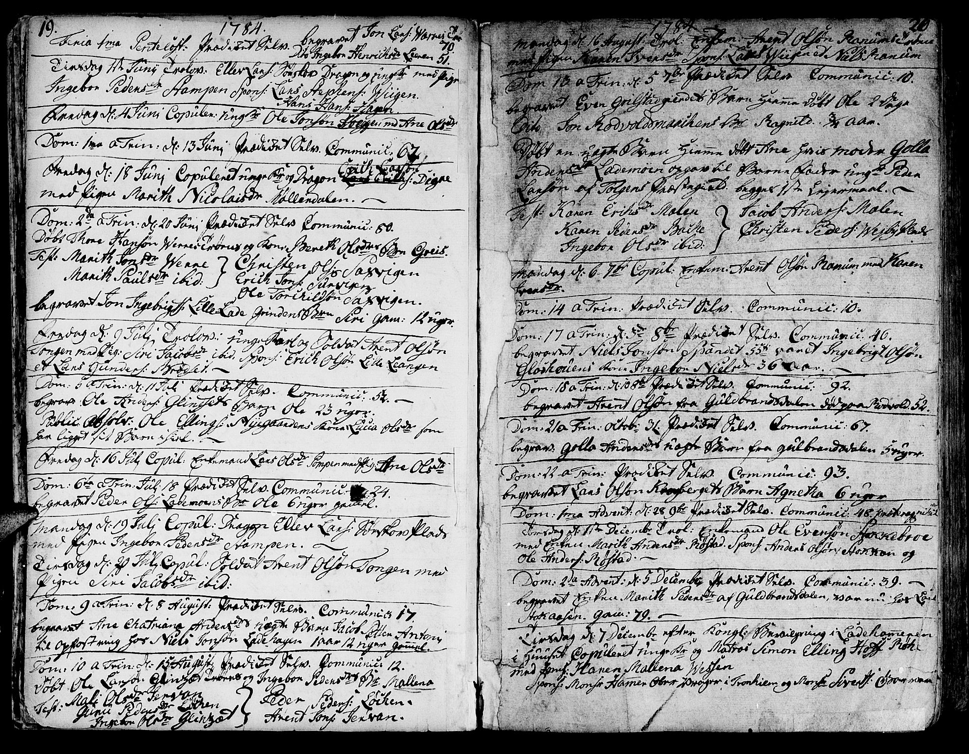 Ministerialprotokoller, klokkerbøker og fødselsregistre - Sør-Trøndelag, SAT/A-1456/606/L0280: Parish register (official) no. 606A02 /1, 1781-1817, p. 19-20