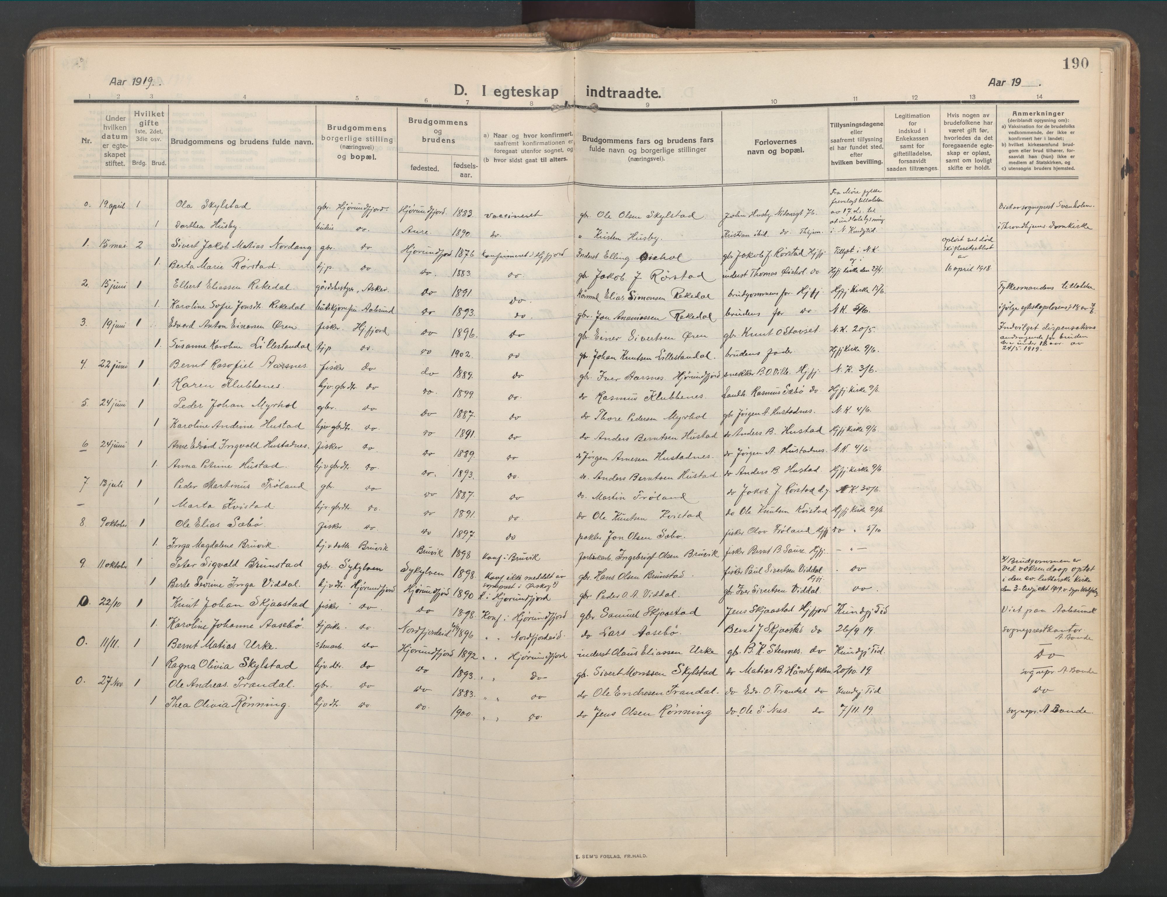 Ministerialprotokoller, klokkerbøker og fødselsregistre - Møre og Romsdal, AV/SAT-A-1454/515/L0212: Parish register (official) no. 515A08, 1911-1935, p. 190