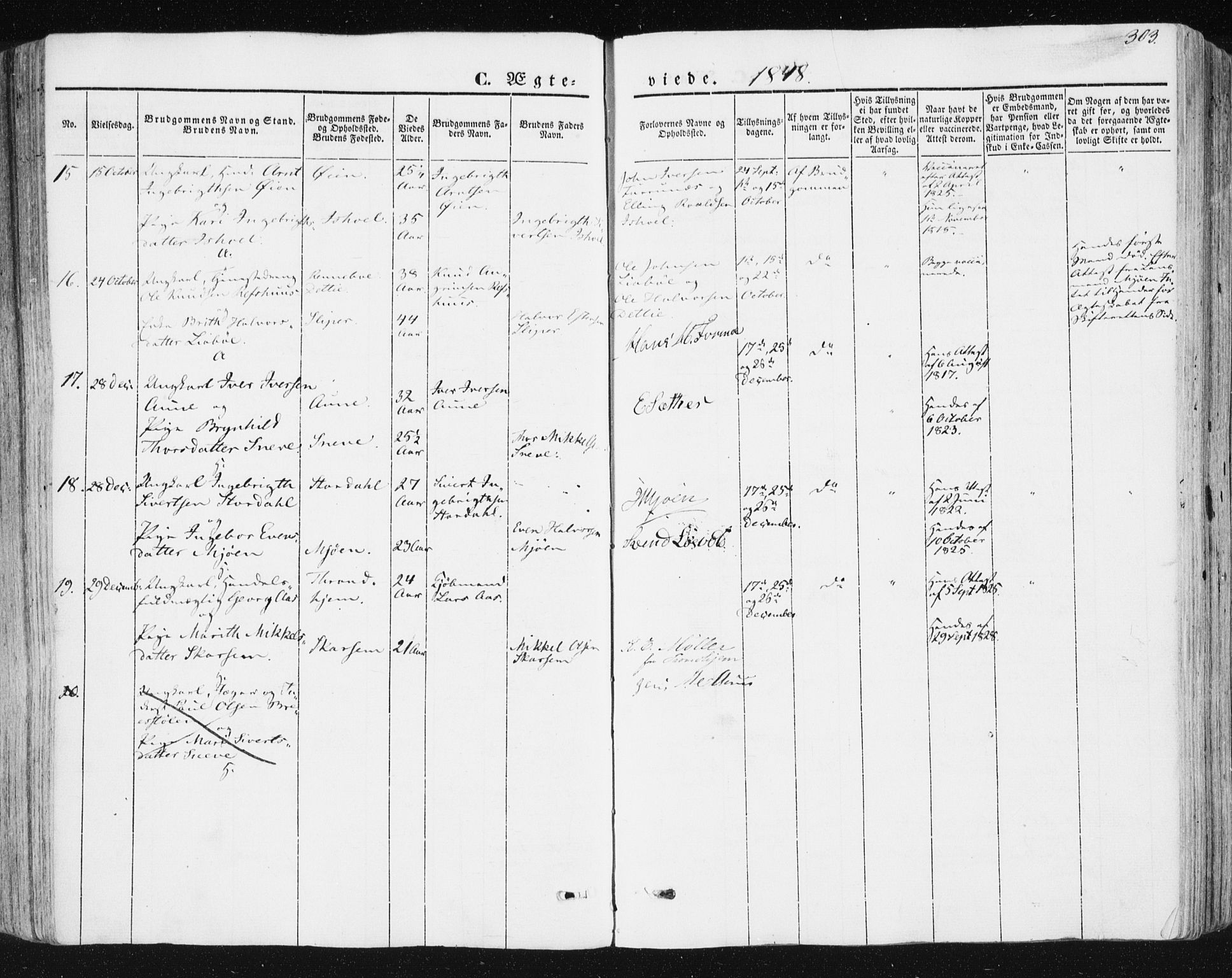Ministerialprotokoller, klokkerbøker og fødselsregistre - Sør-Trøndelag, SAT/A-1456/678/L0899: Parish register (official) no. 678A08, 1848-1872, p. 303