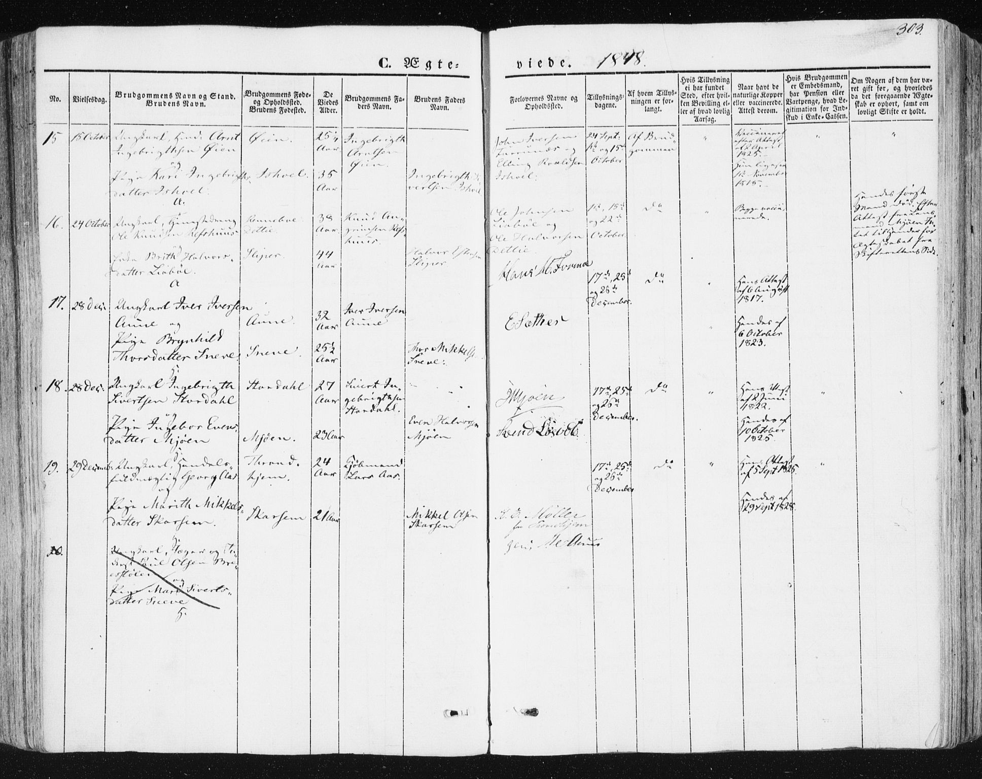 Ministerialprotokoller, klokkerbøker og fødselsregistre - Sør-Trøndelag, AV/SAT-A-1456/678/L0899: Parish register (official) no. 678A08, 1848-1872, p. 303